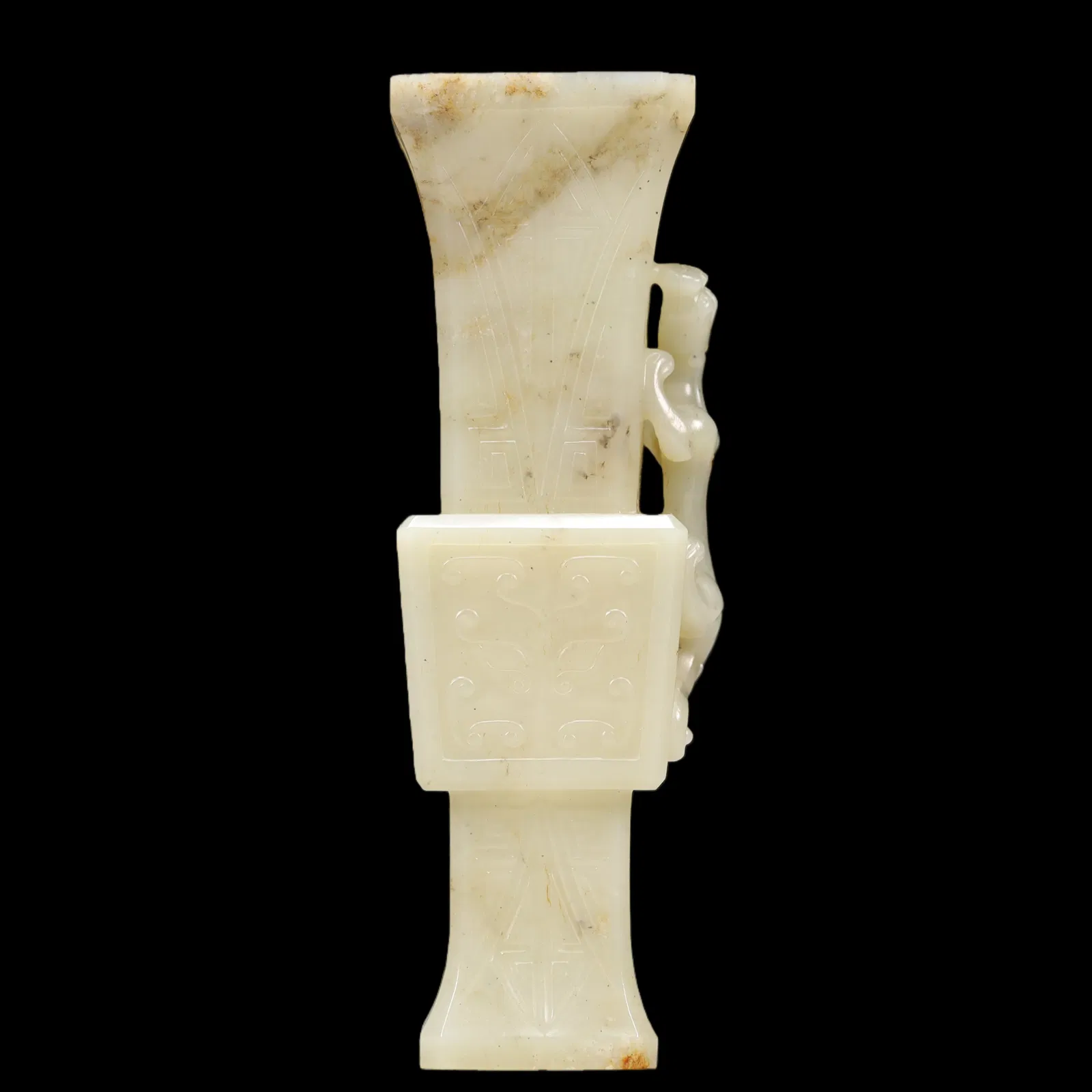 An Exquisite Green Jade Beast-Face Pattern Chi-Dragon Pattern Vase