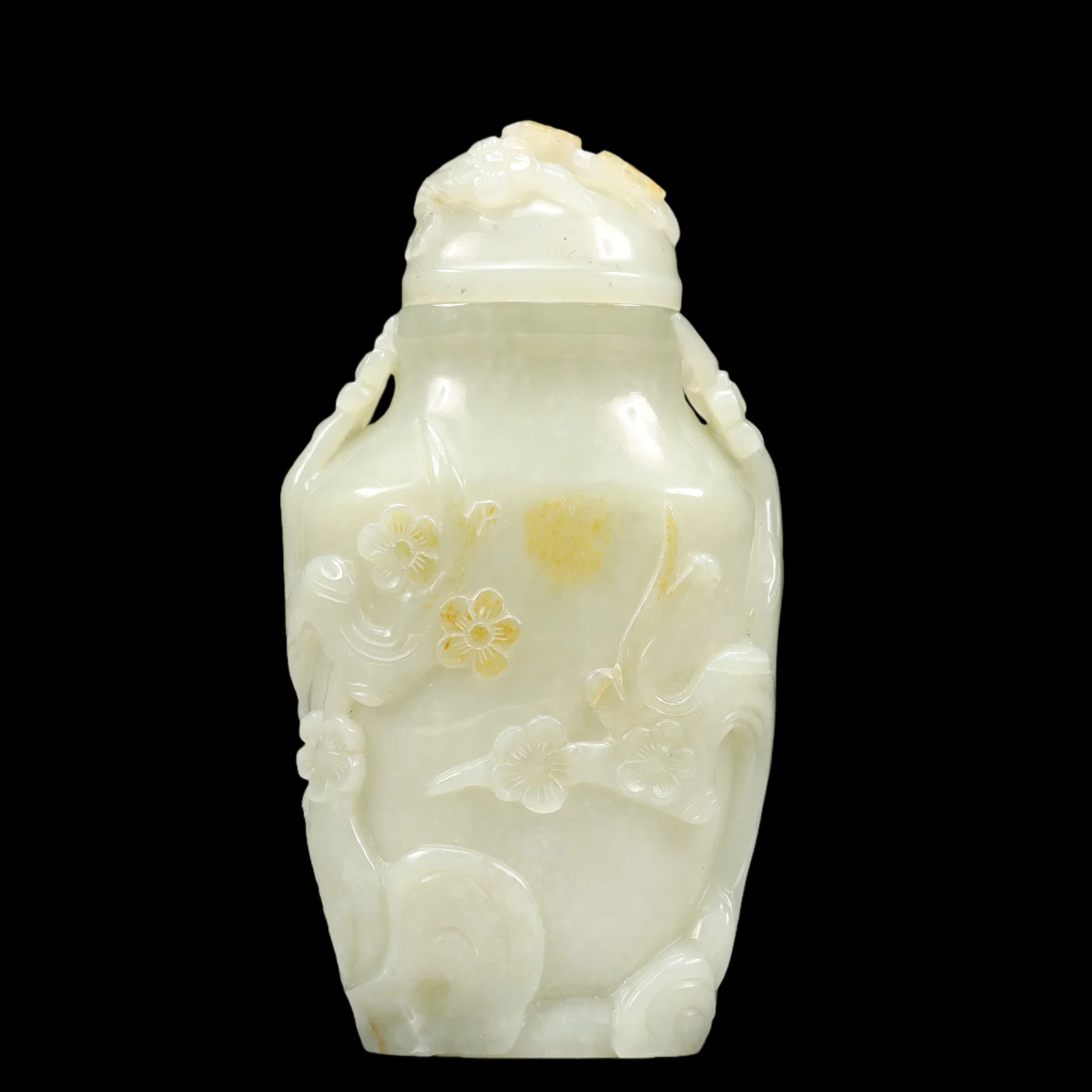 An Exquisite Green Jade Flower and Bird Pattern Double-Ears Vase