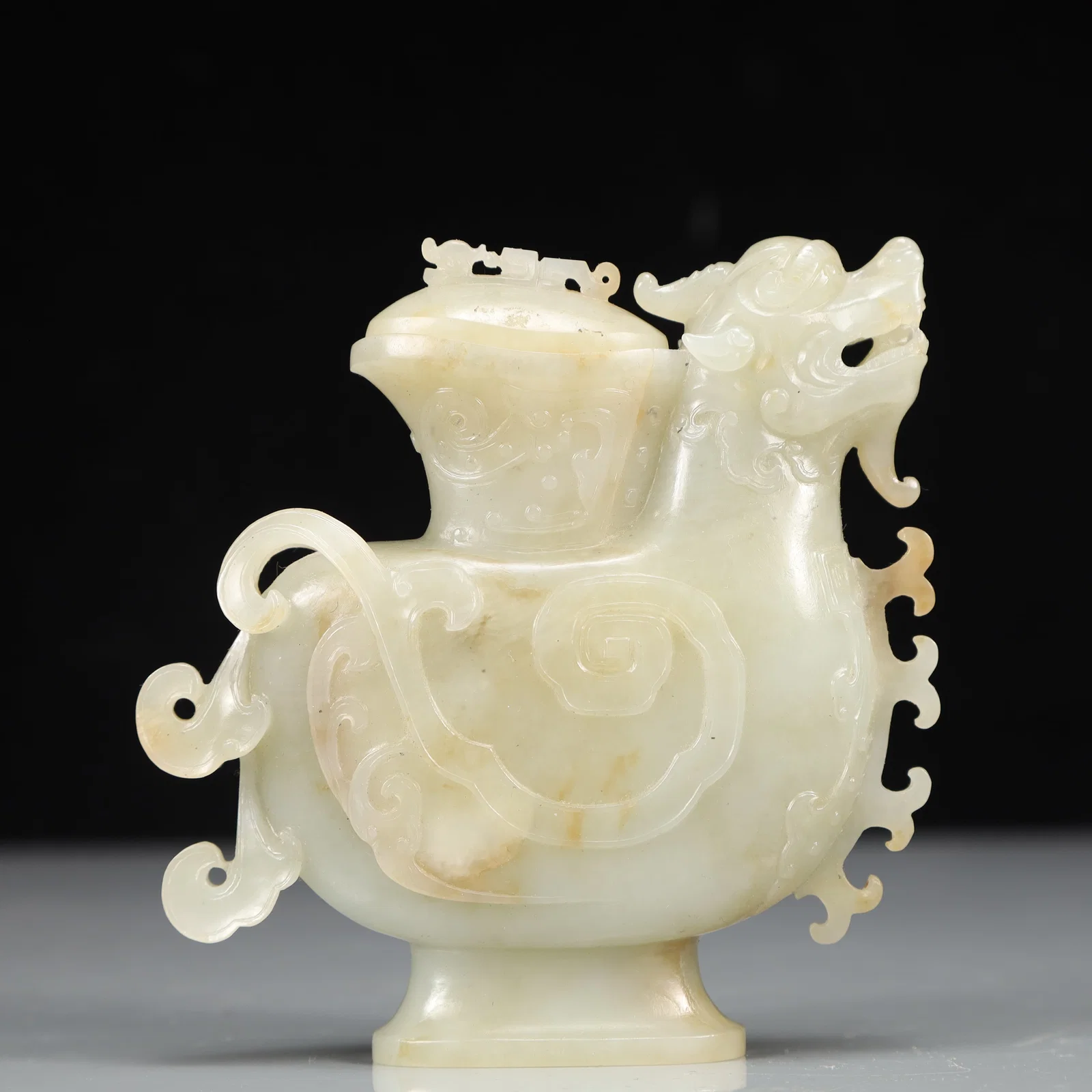 An Exquisite Greenish Jade Auspicious Beast-Shaped Vase