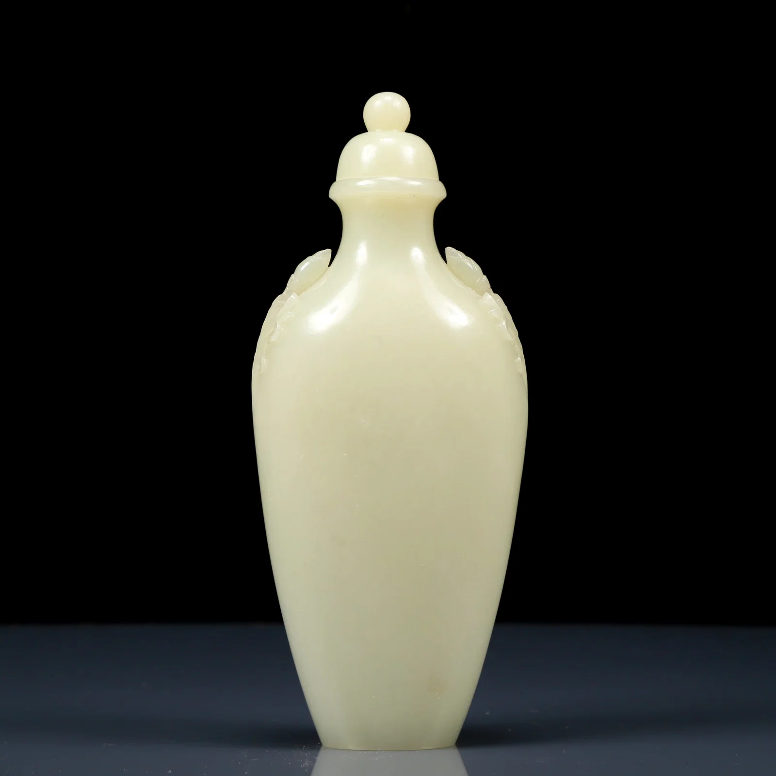 An Exquisite Greenish Jade Double-ears Vase with cover