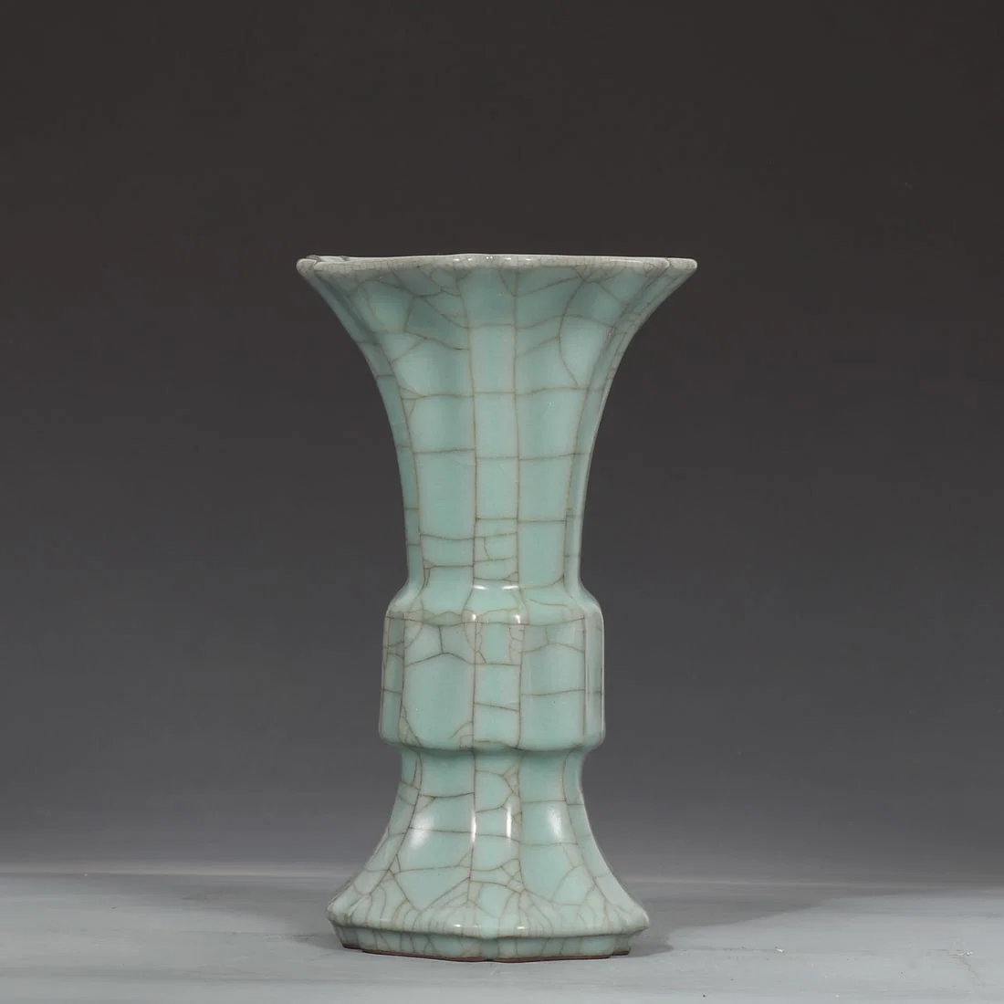 An Exquisite Guan yao Celadon Glazed Gu-Shaped Vase