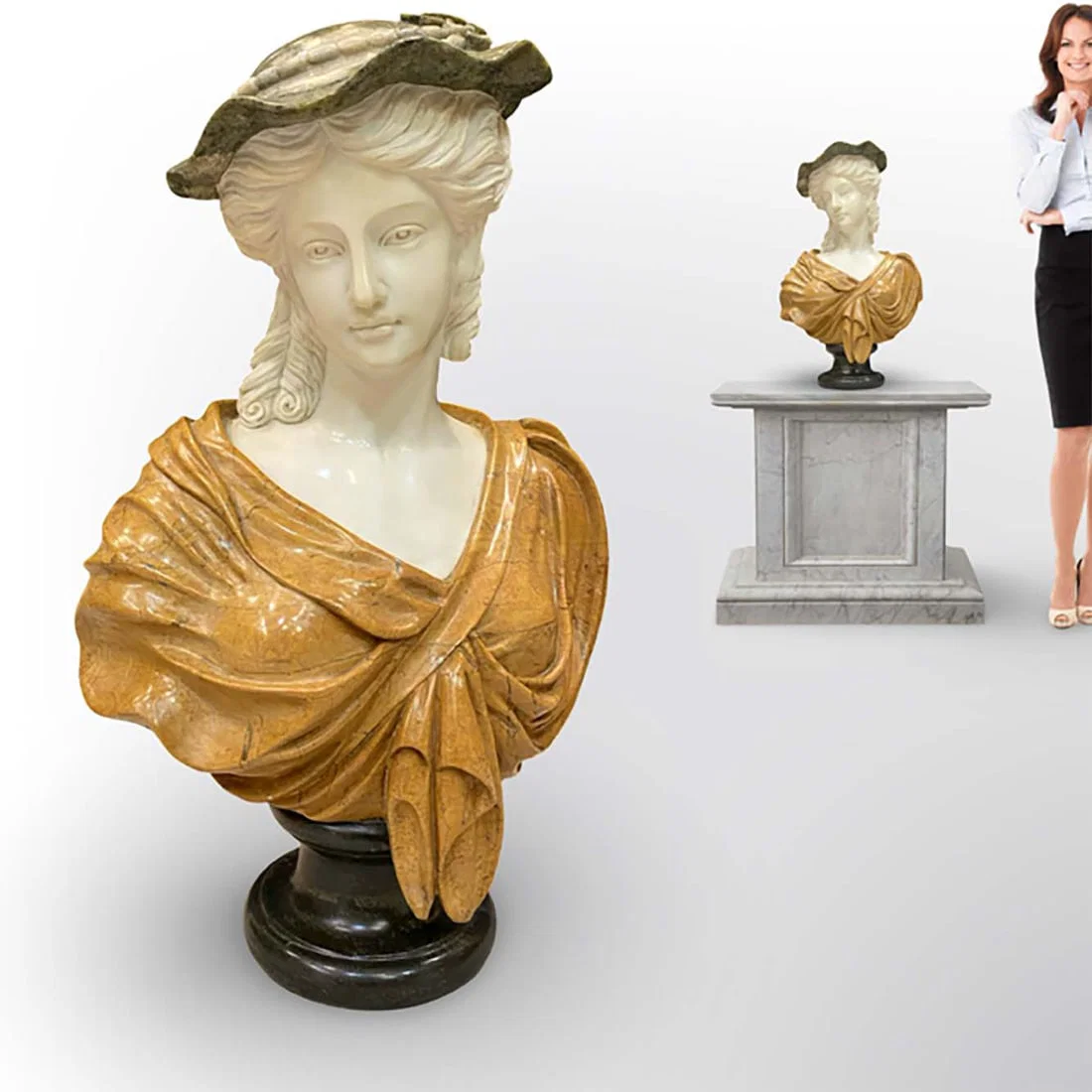An Exquisite Hand-Carved Multi Marble of A Lady. Bust Sculptured