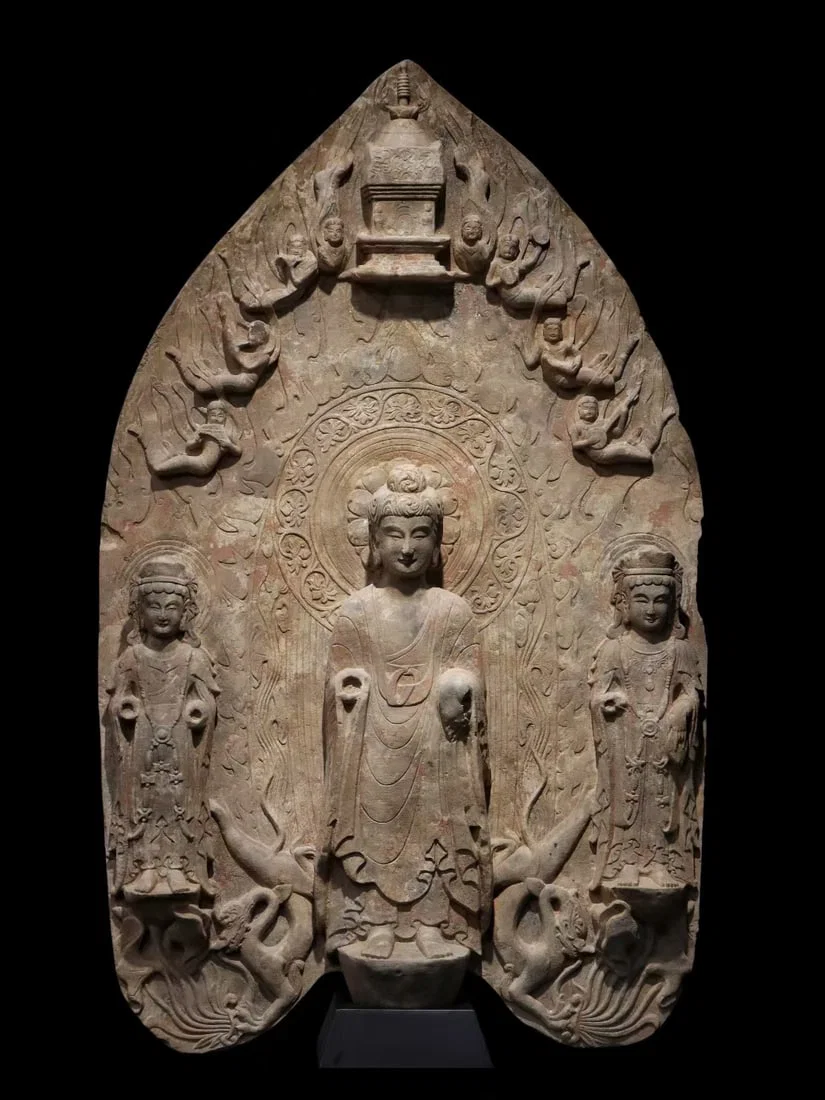 An Exquisite Limestone Painted Color Buddha Statue