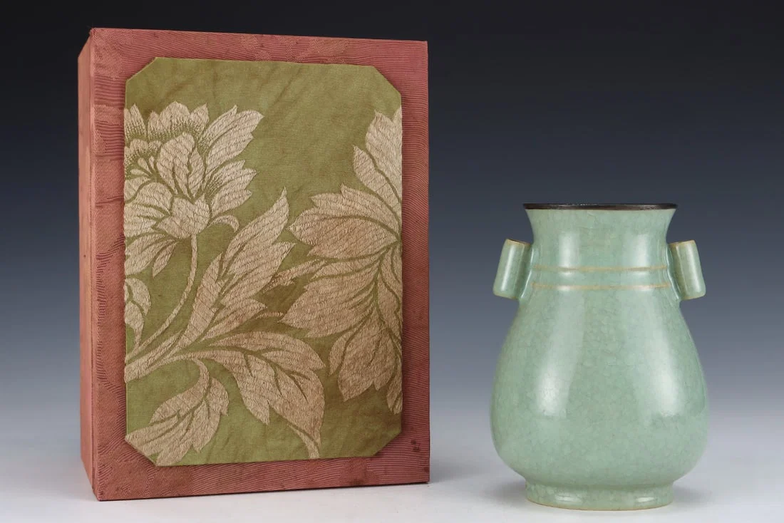 An Exquisite Ru yao Celeste Blue Glazed Double-Ears Vase