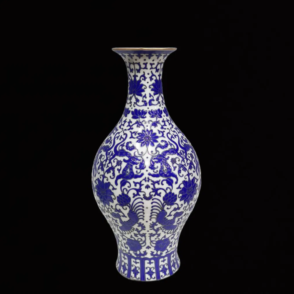 An Exquisite Sapphire Blue Glazed Lotus Pattern Vase