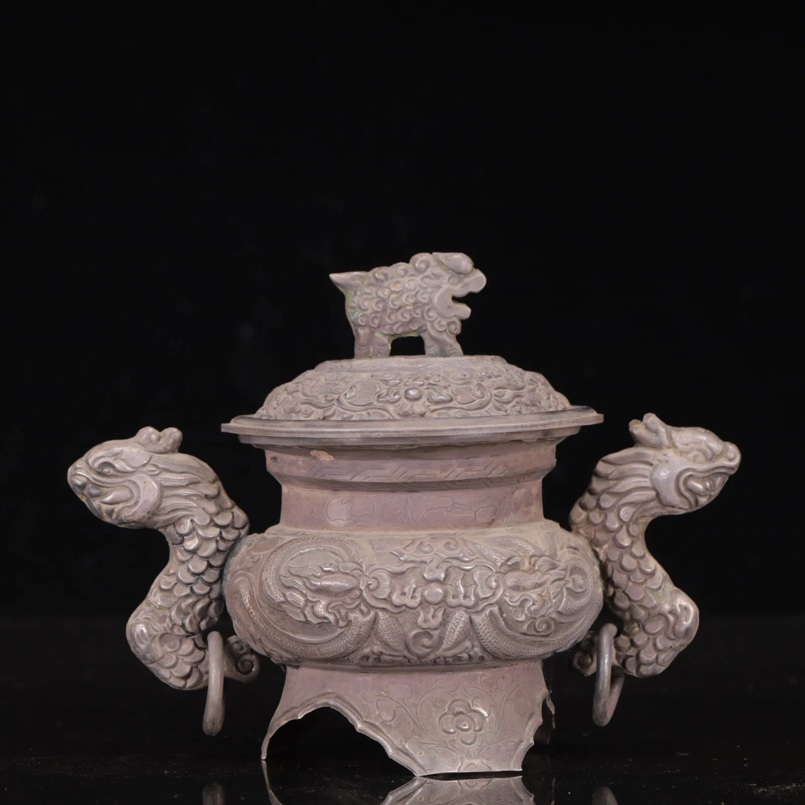 An Exquisite Silver Dragon Pattern Censer