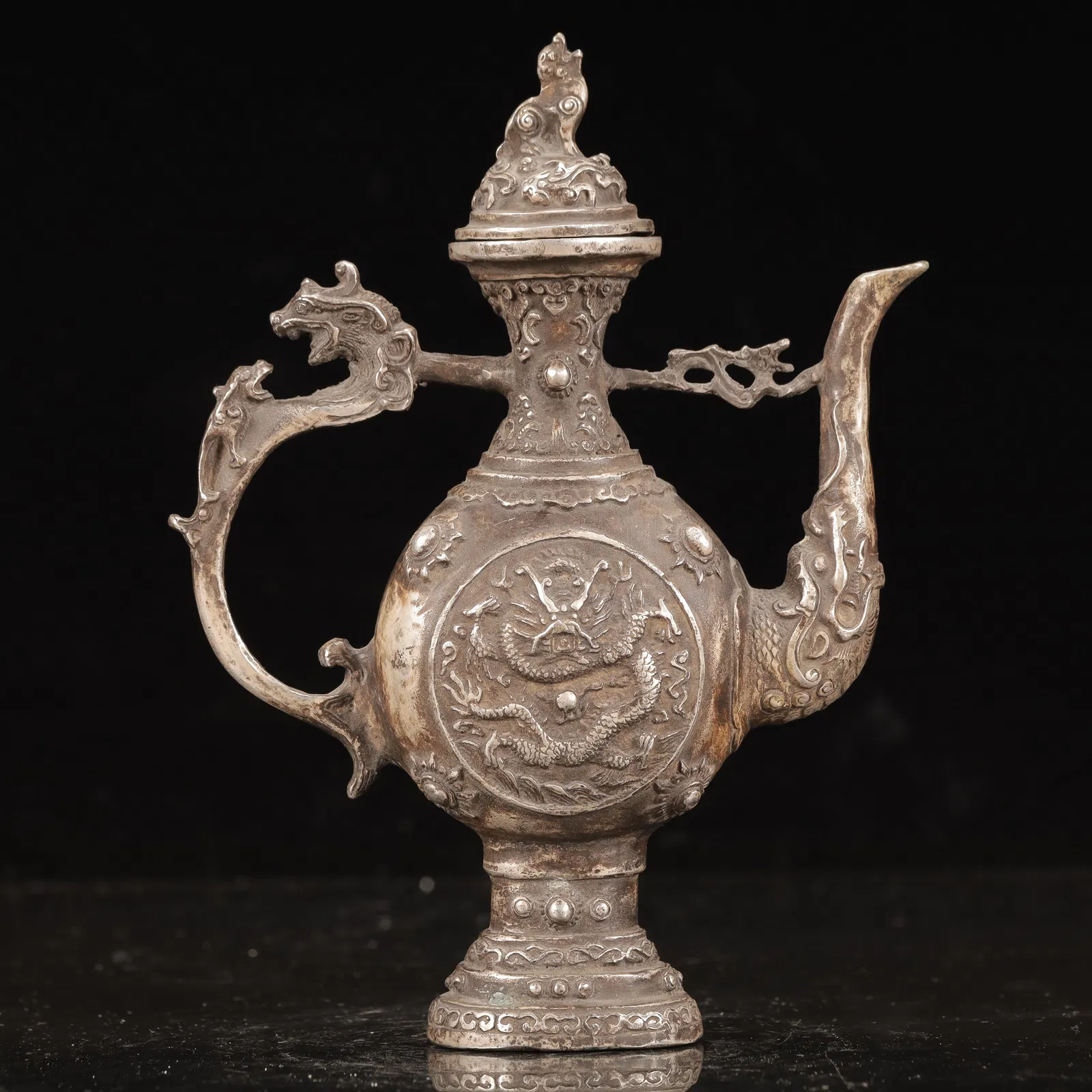 An Exquisite Silver Dragon Pattern Ewer