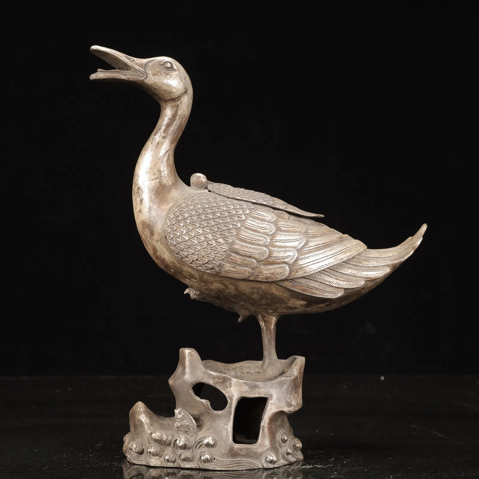 An Exquisite Silver Duck-Shaped Censer