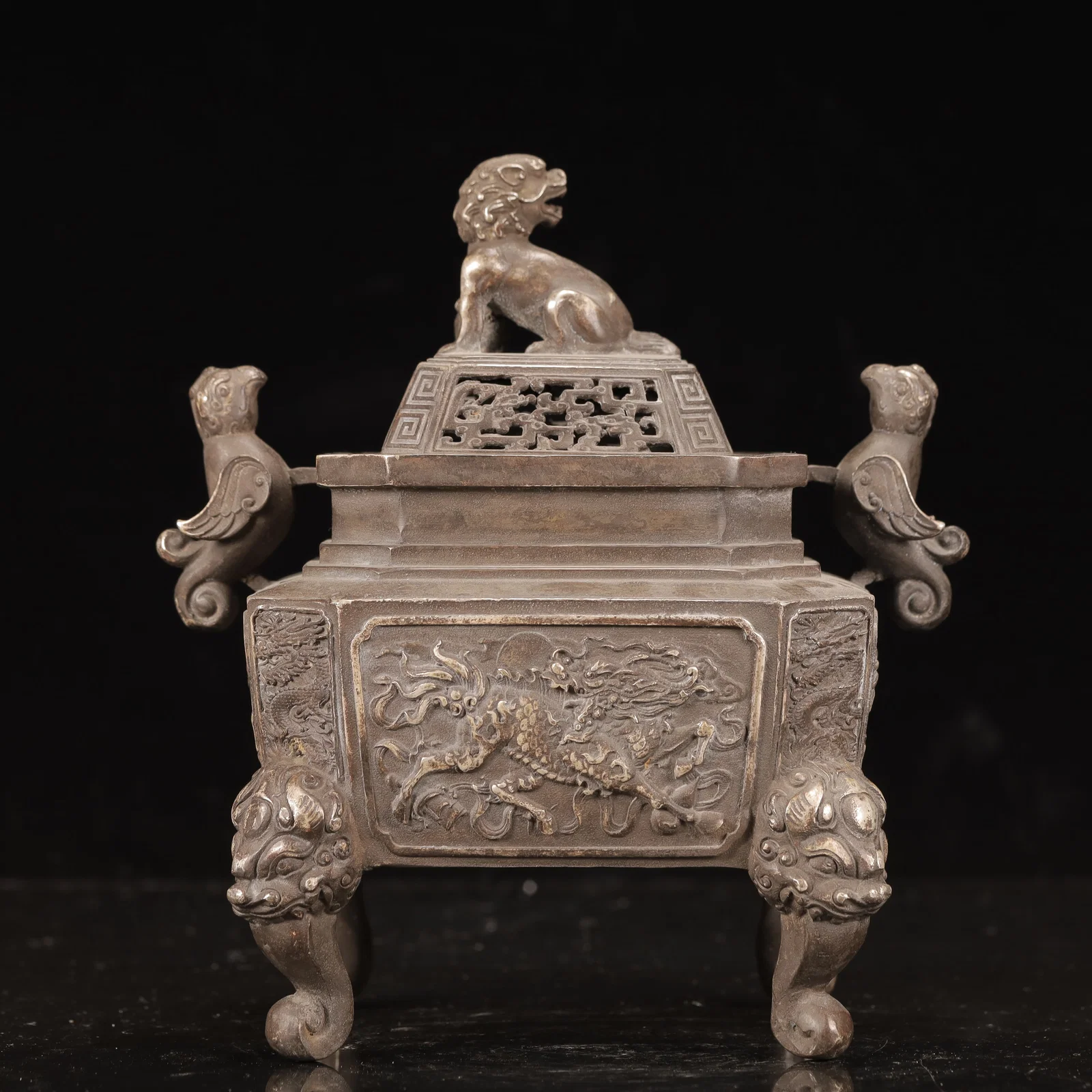 An Exquisite Silver-plated Copper Dragon Pattern Phoenix-Ears Beast-legs Censer