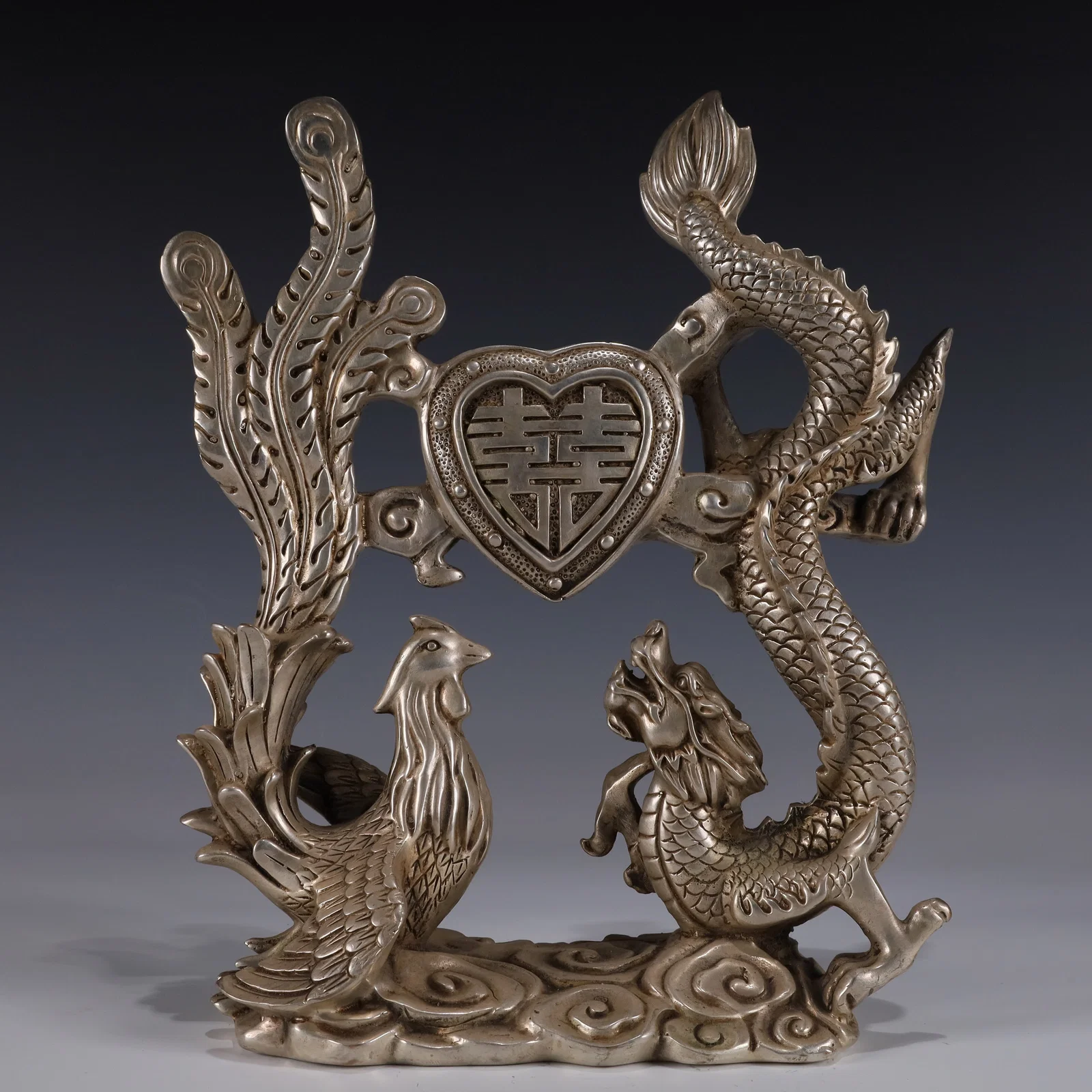 An Exquisite Silver-plated Dragon and Phoenix Ornament