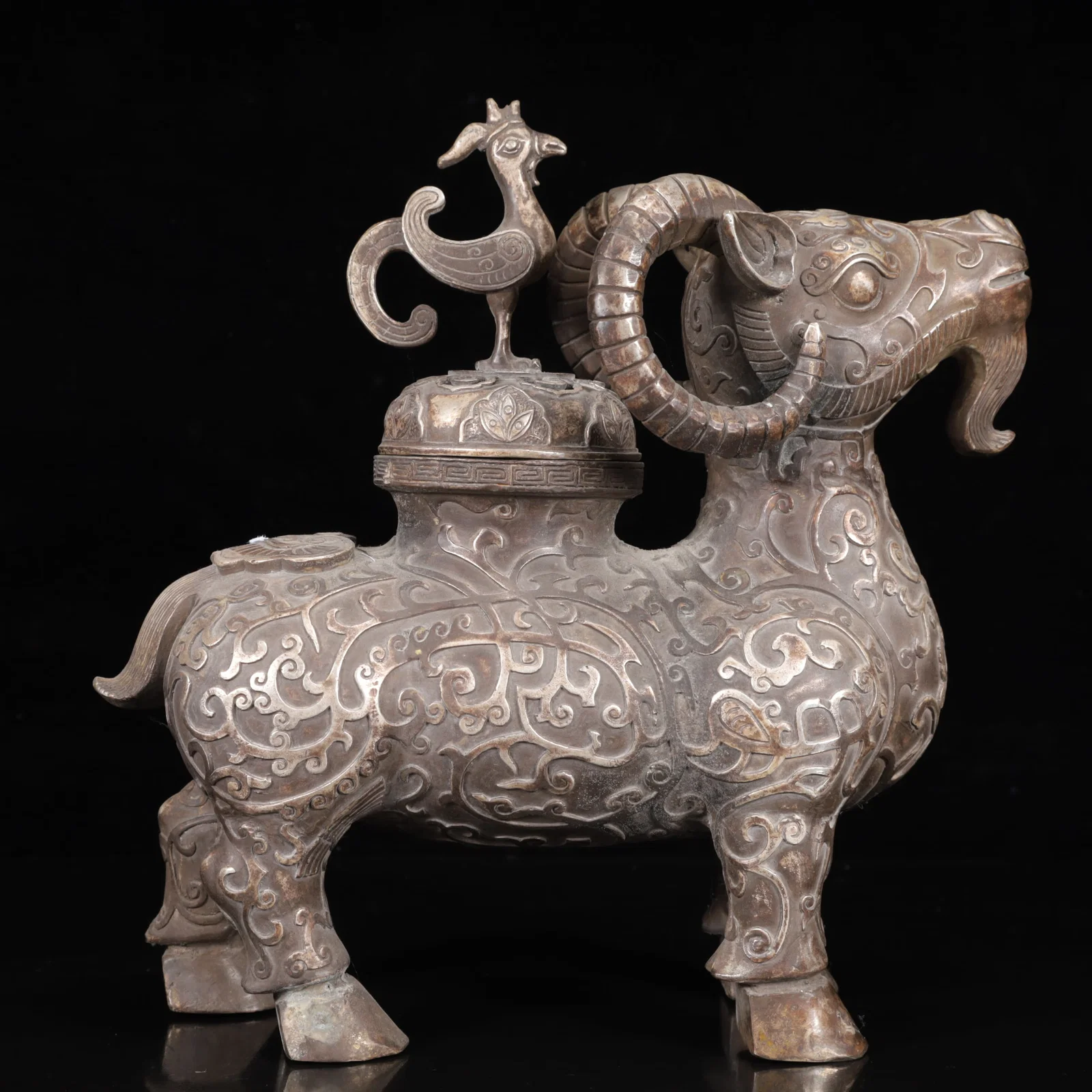 An Exquisite Silver-plated Flower and Sheep Censer