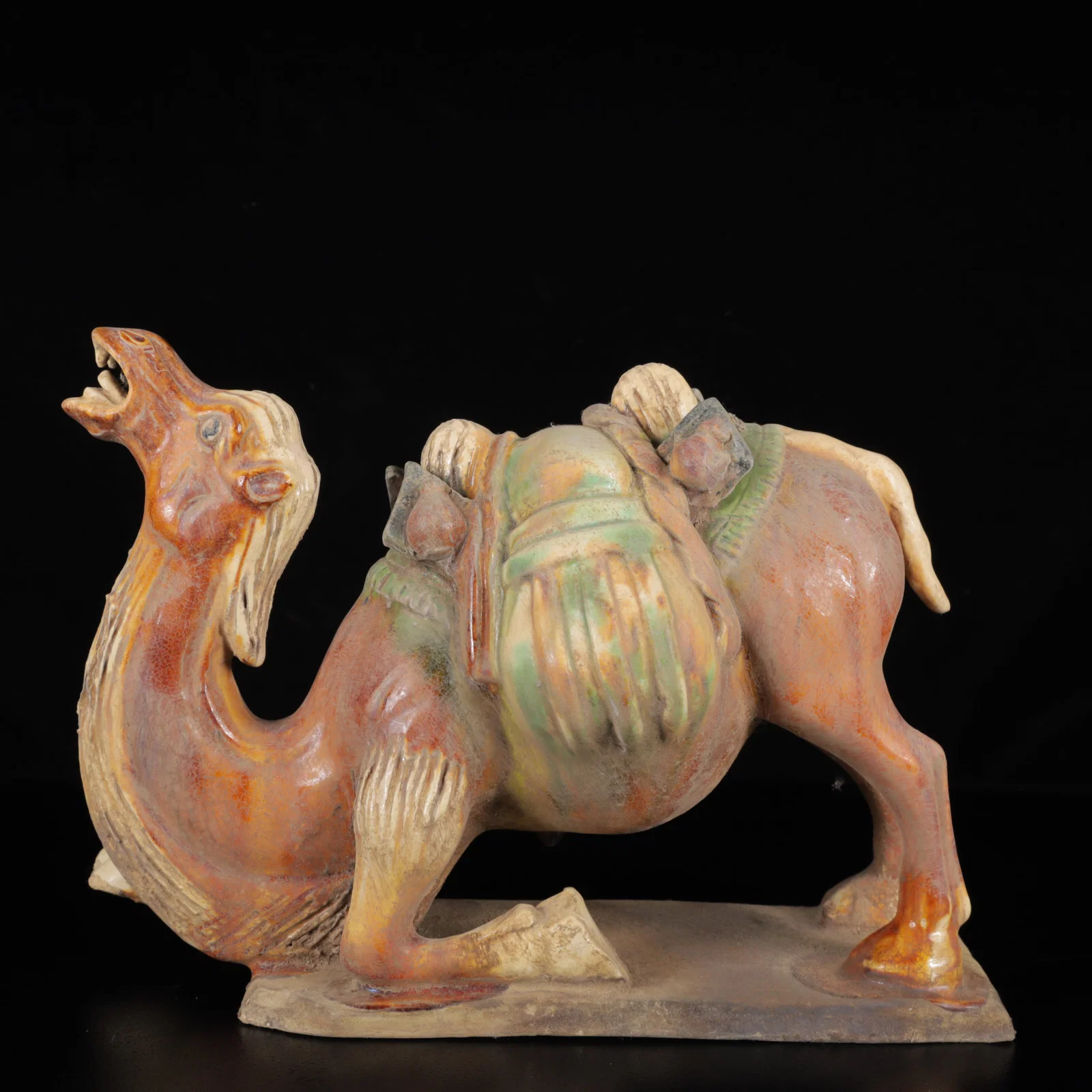 An Exquisite Tang Tri-Color Glazed Pottery Camel Ornament