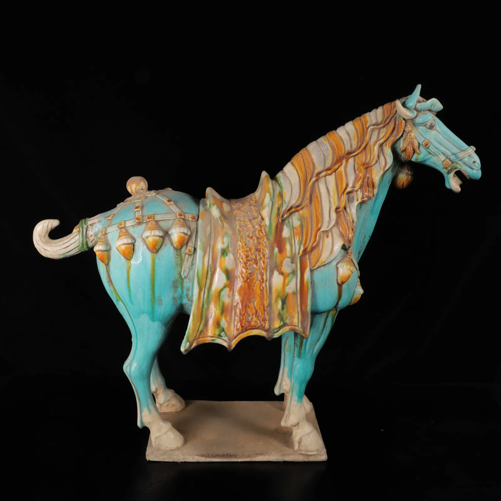 An Exquisite Tang Tri-Color Glazed Pottery Horse Ornament