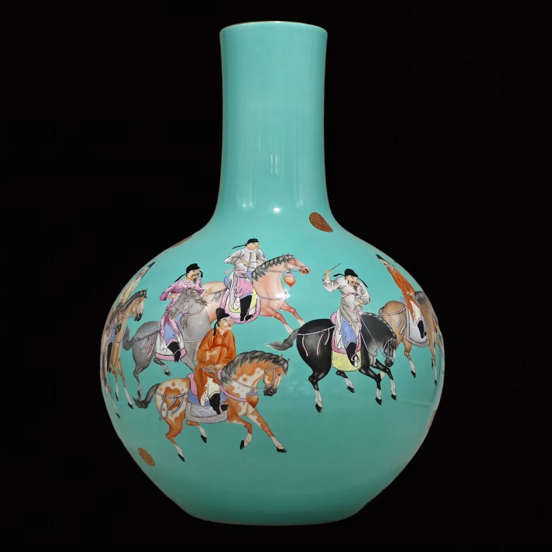 An Exquisite Turquoise Glazed Figure Riding Horse Pattern Vase