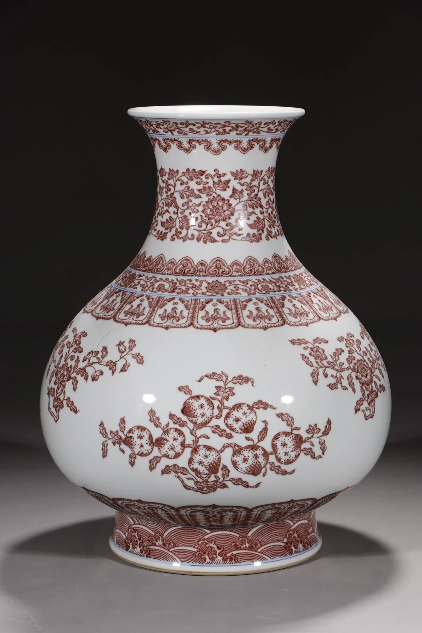 An Exquisite Underglaze-Red Lotus Pattern Flower and Fruit Pattern Seawater Pattern Vase