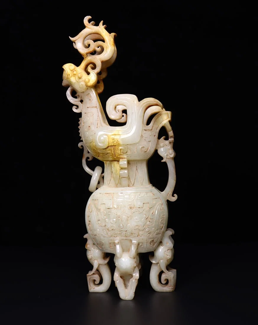 An Exquisite White Jade Beast-Face Pattern Beast-Legs Ewer