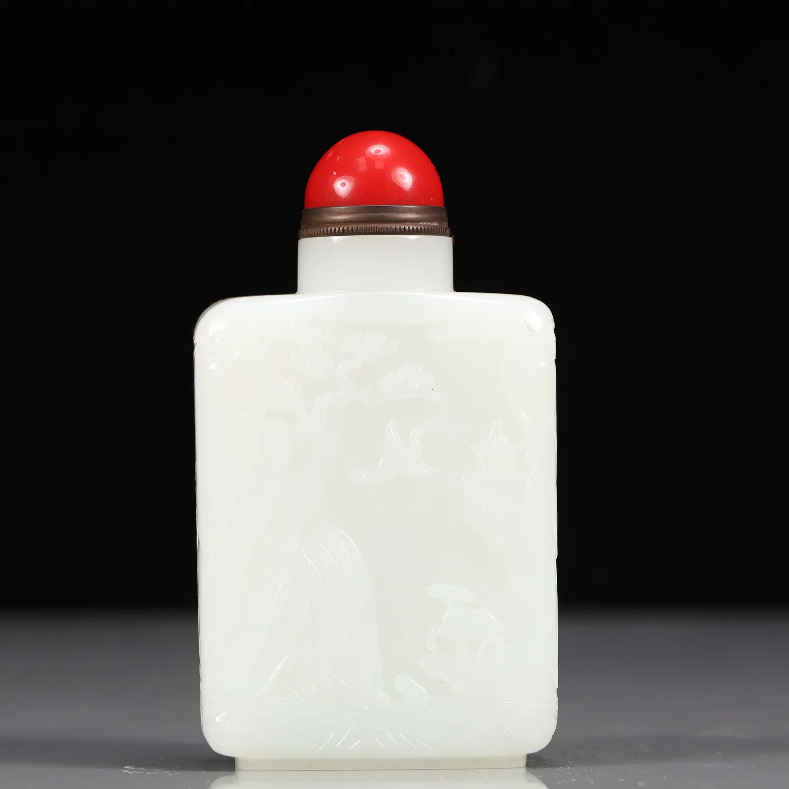 An Exquisite White Jade Character and Animal Pattern Snuff Bottle, Inlaid Gems