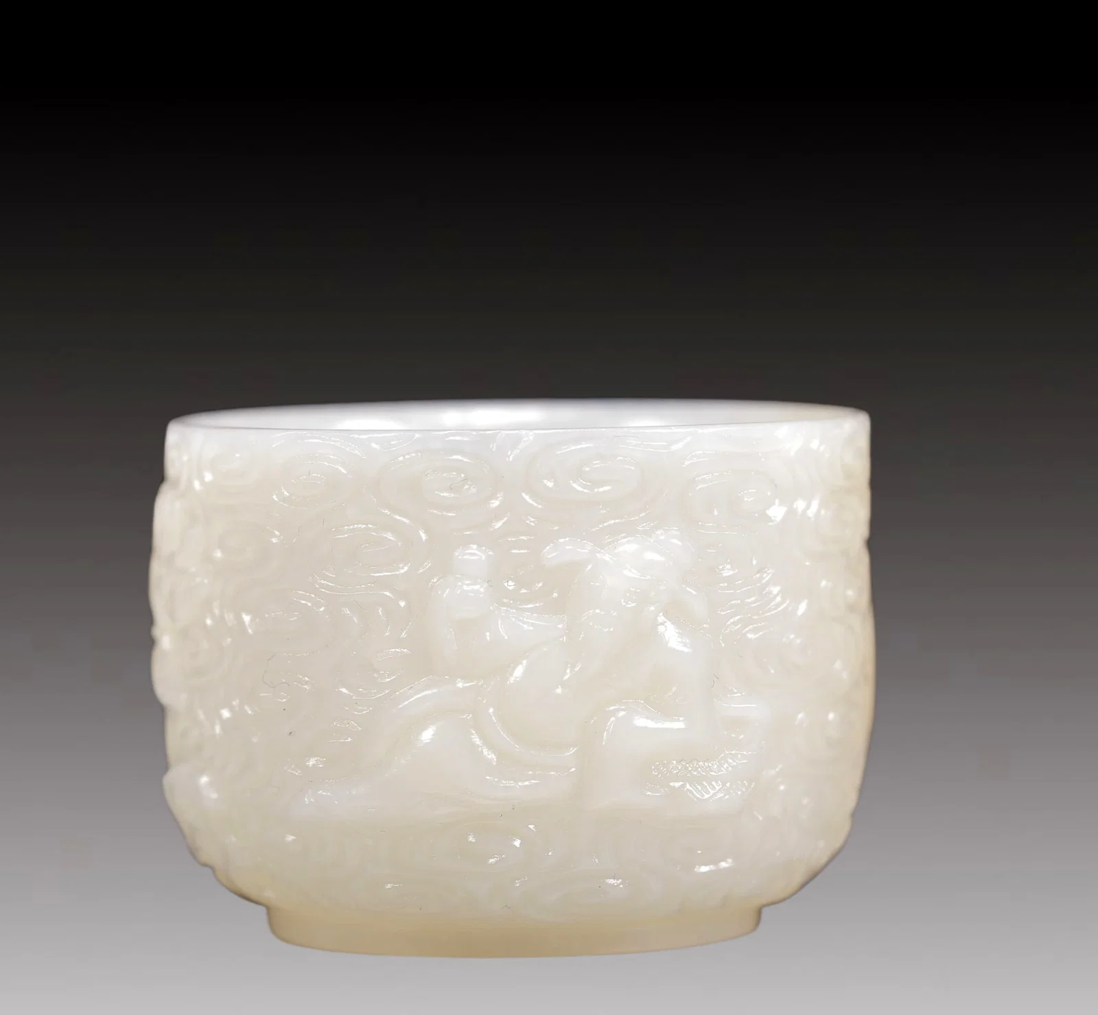 An Exquisite White Jade Character and Story Pattern Cup