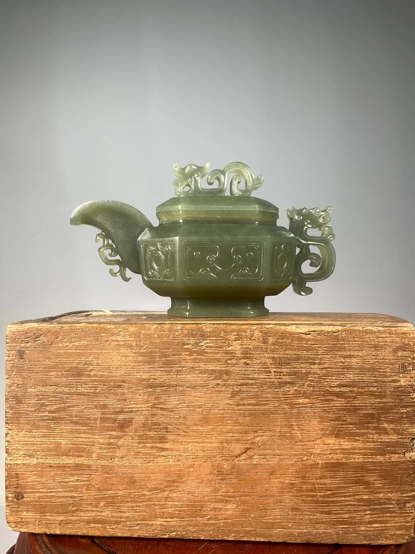 An Exquisite White Jade Dragon Pattern Teapot