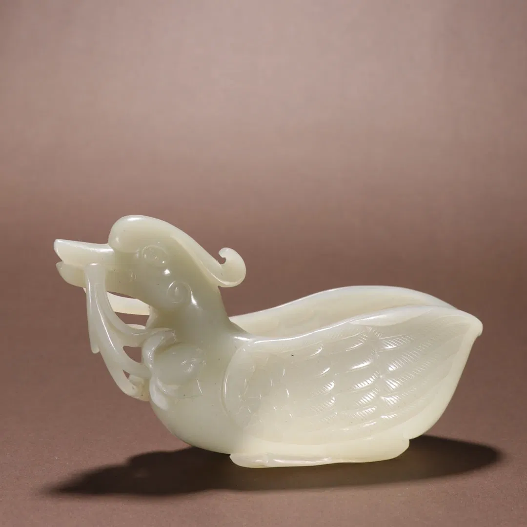 An Exquisite White Jade Duck-Shaped Brush Washer