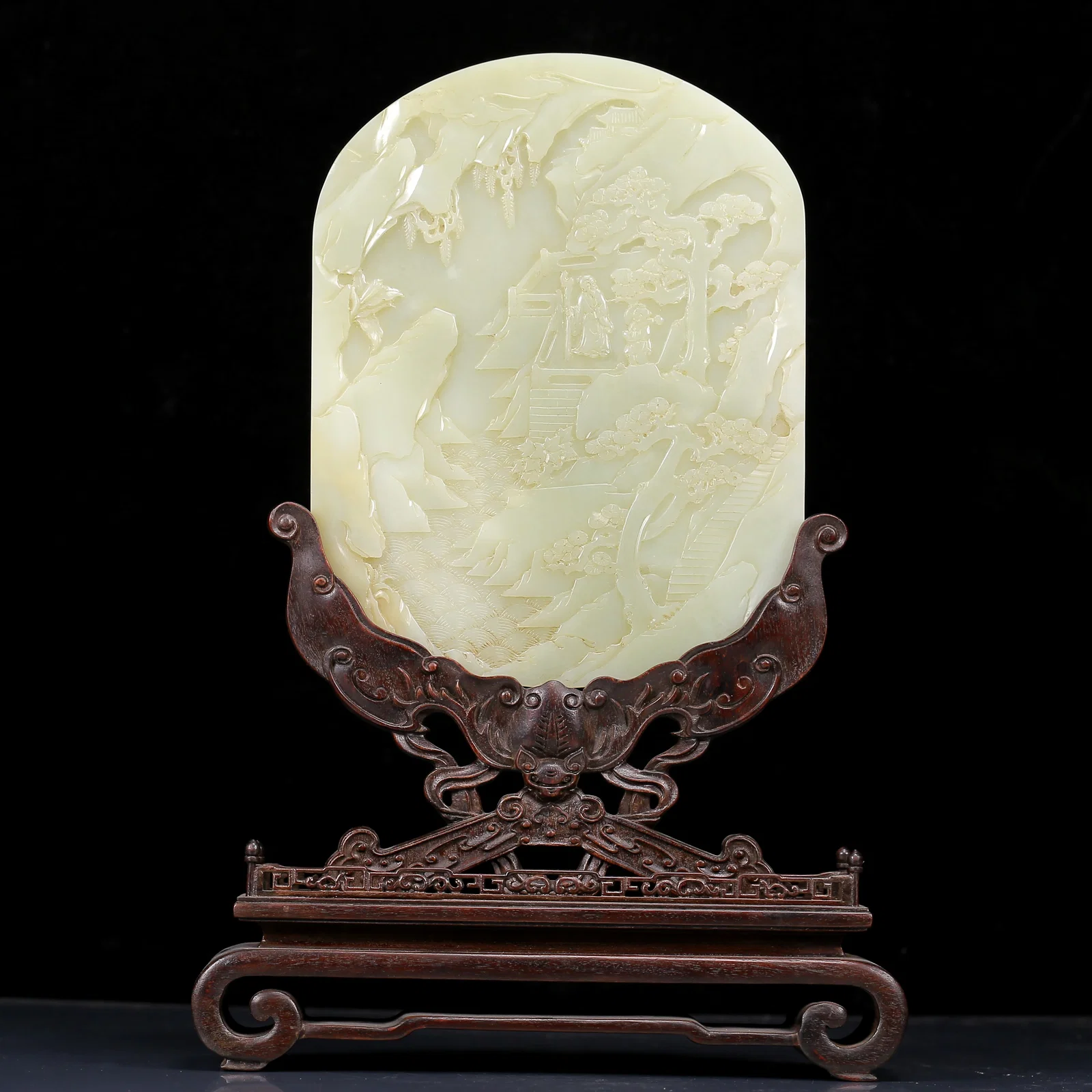 An Exquisite White Jade Landscape and Figure Pattern Table Screen