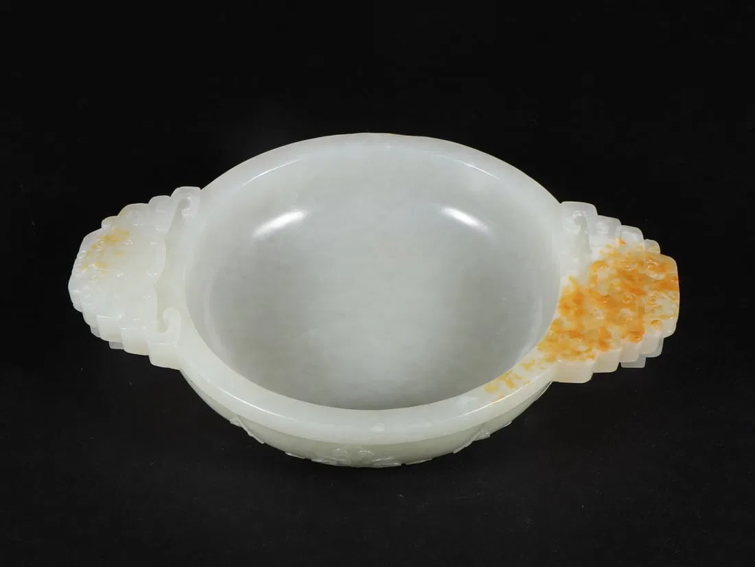An Exquisite White Jade Lotus Pattern Beast-Ears Brush Washer