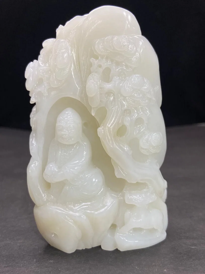 An Exquisite White Jade Statue of Arhat Pattern Rockery Ornament