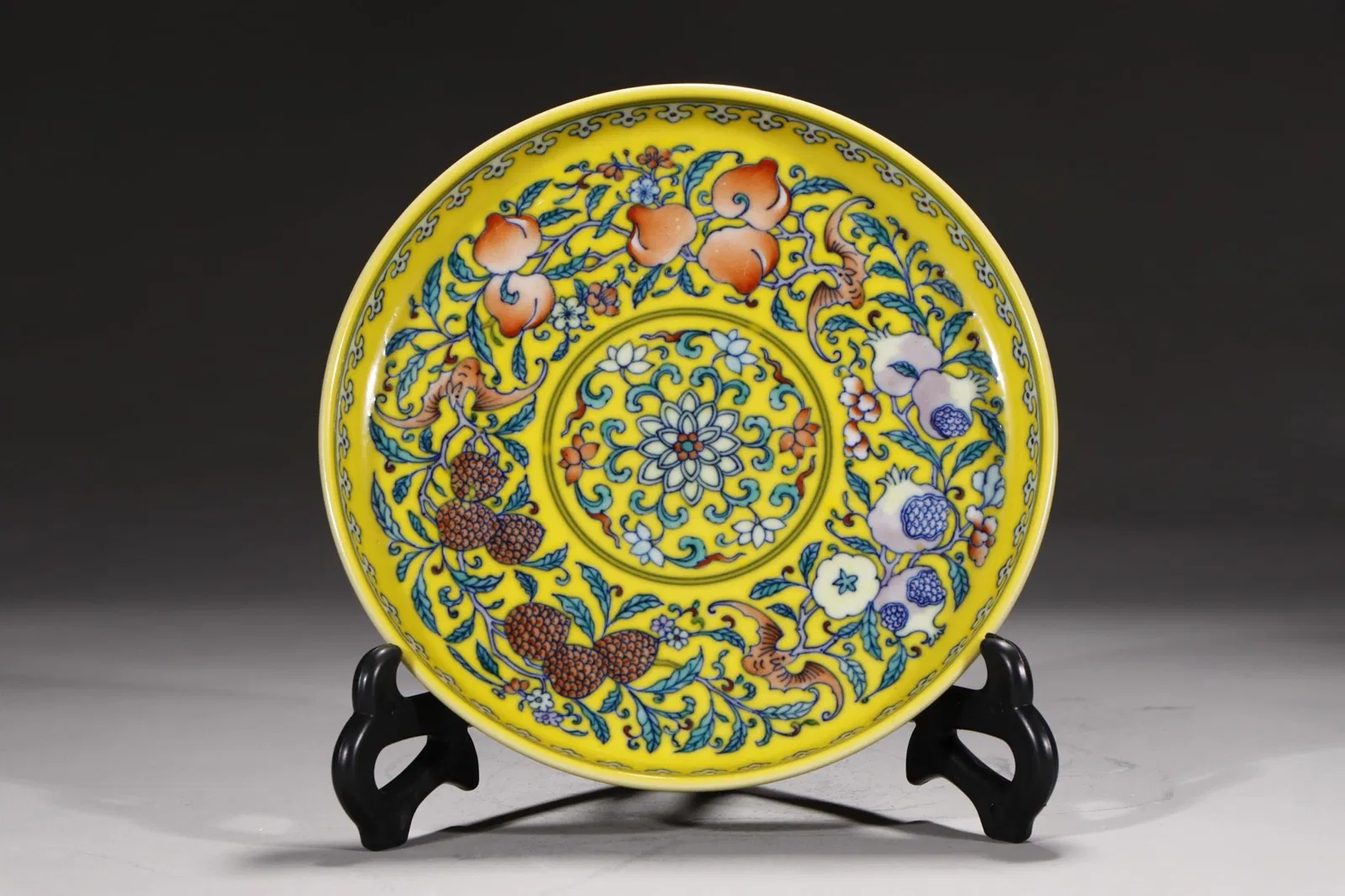An Exquisite Yellow Ground Doucai Flower and Fruit Pattern Plate
