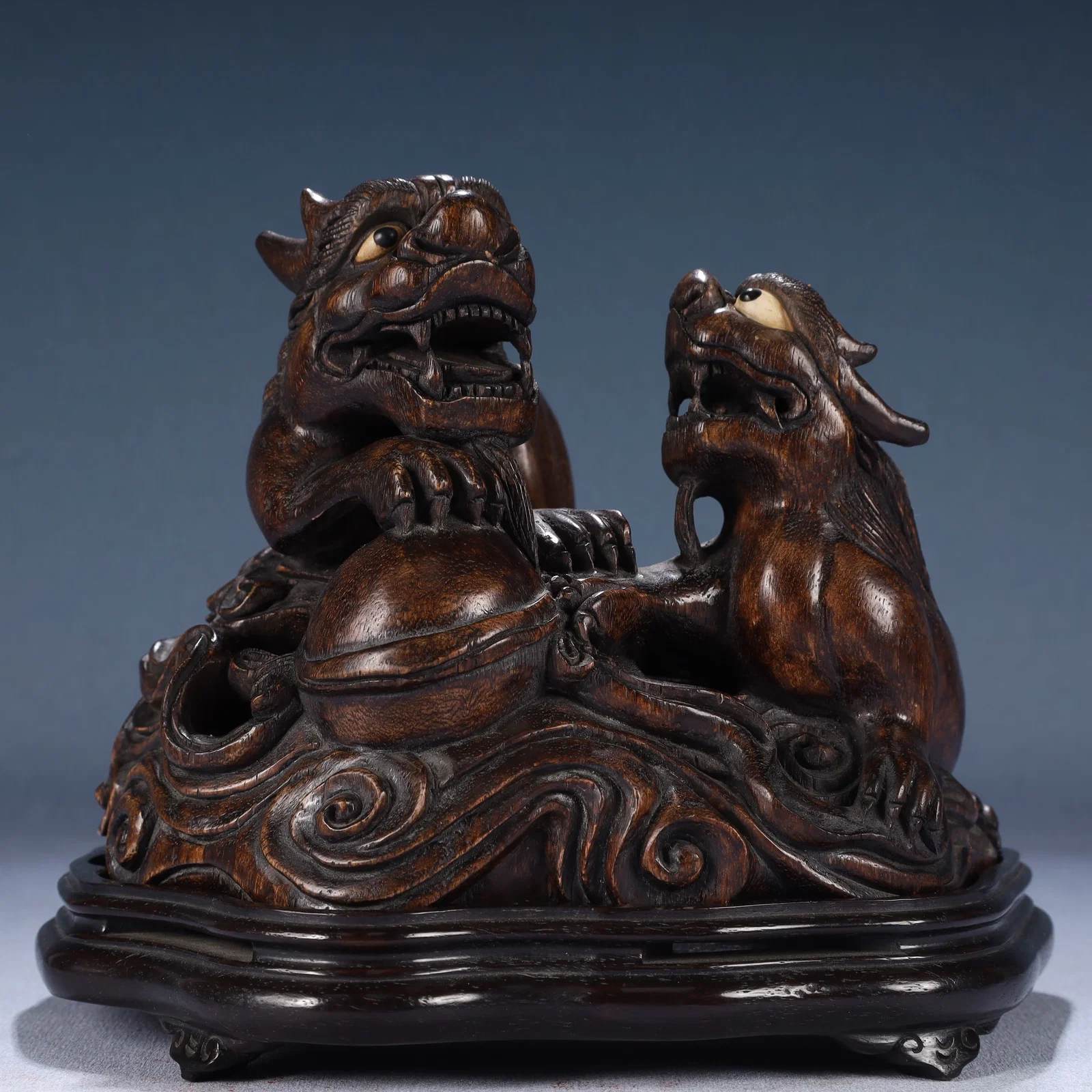 An Exquisite Zitanwood Auspicious Beast Ornament,With Base