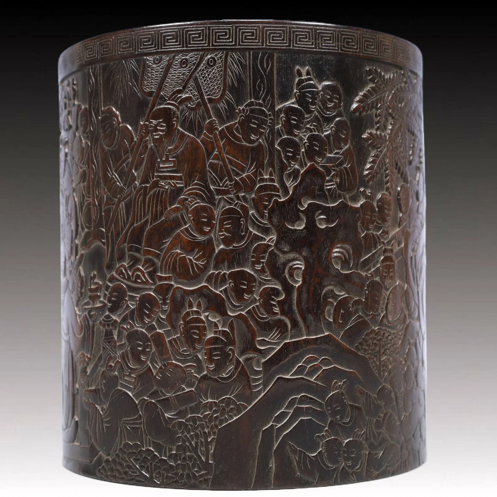 An Exquisite Zitanwood Character and Story Pattern Brush Pot