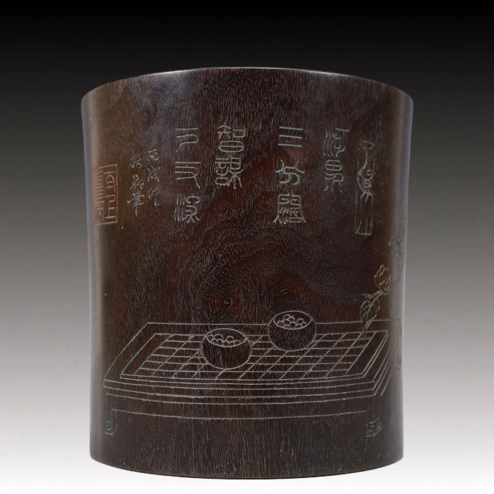 An Exquisite Zitanwood Flower Pattern Brush Pot