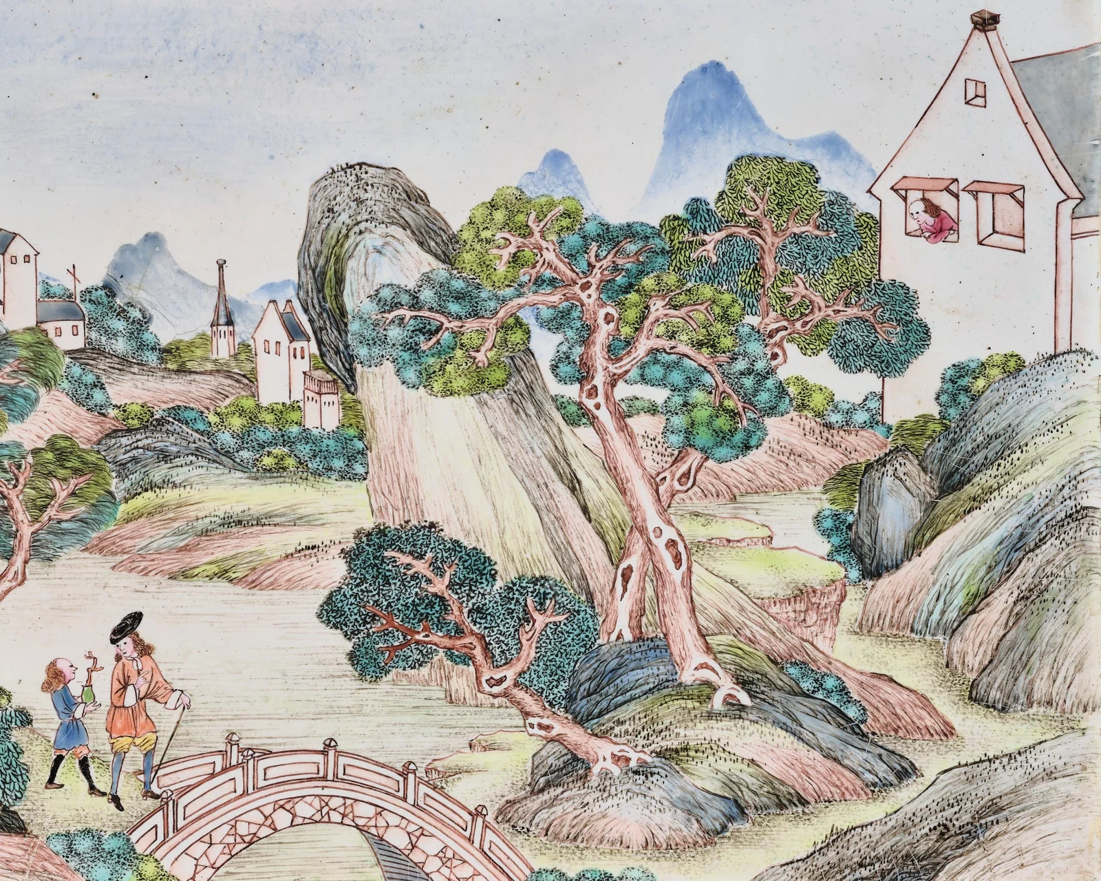 AN 'IMPERIAL TRIBUTE' DOUBLE-SIDED ENAMEL PANEL WITH A EUROPEAN SUBJECT, 18TH CENTURY