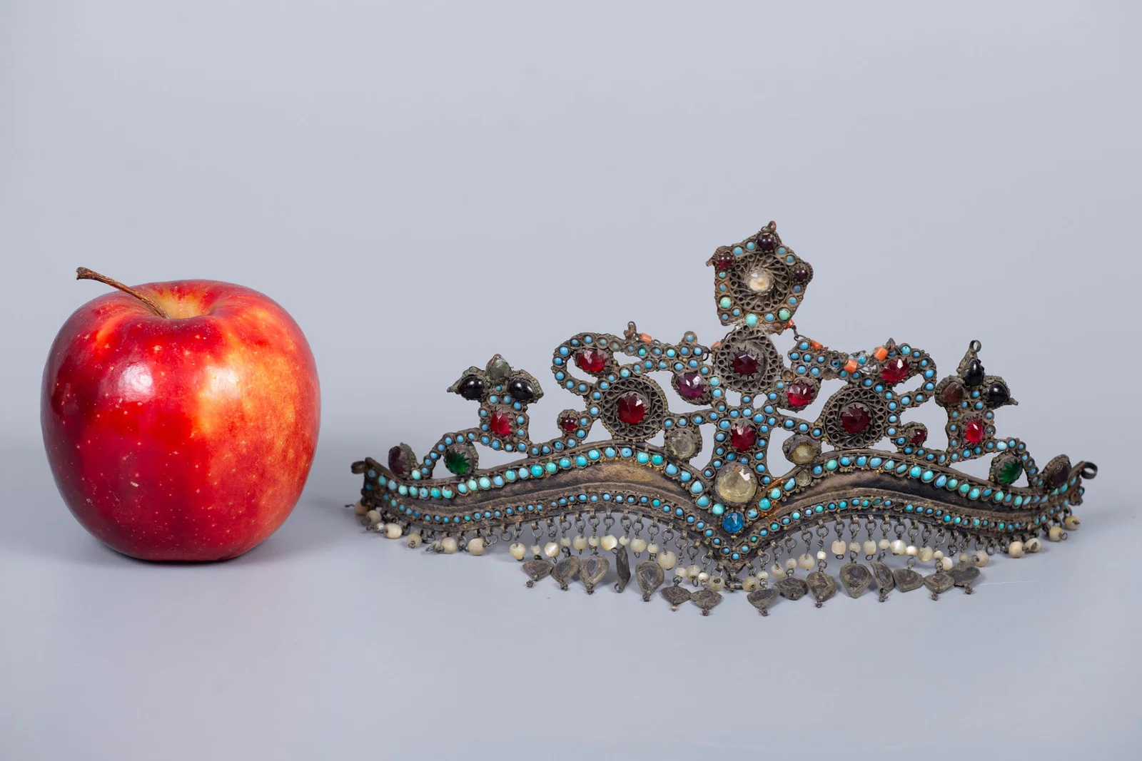 An Impressive Silver and Colored Stone Bridal Head Ornament, Uzbekistan, 19th Century