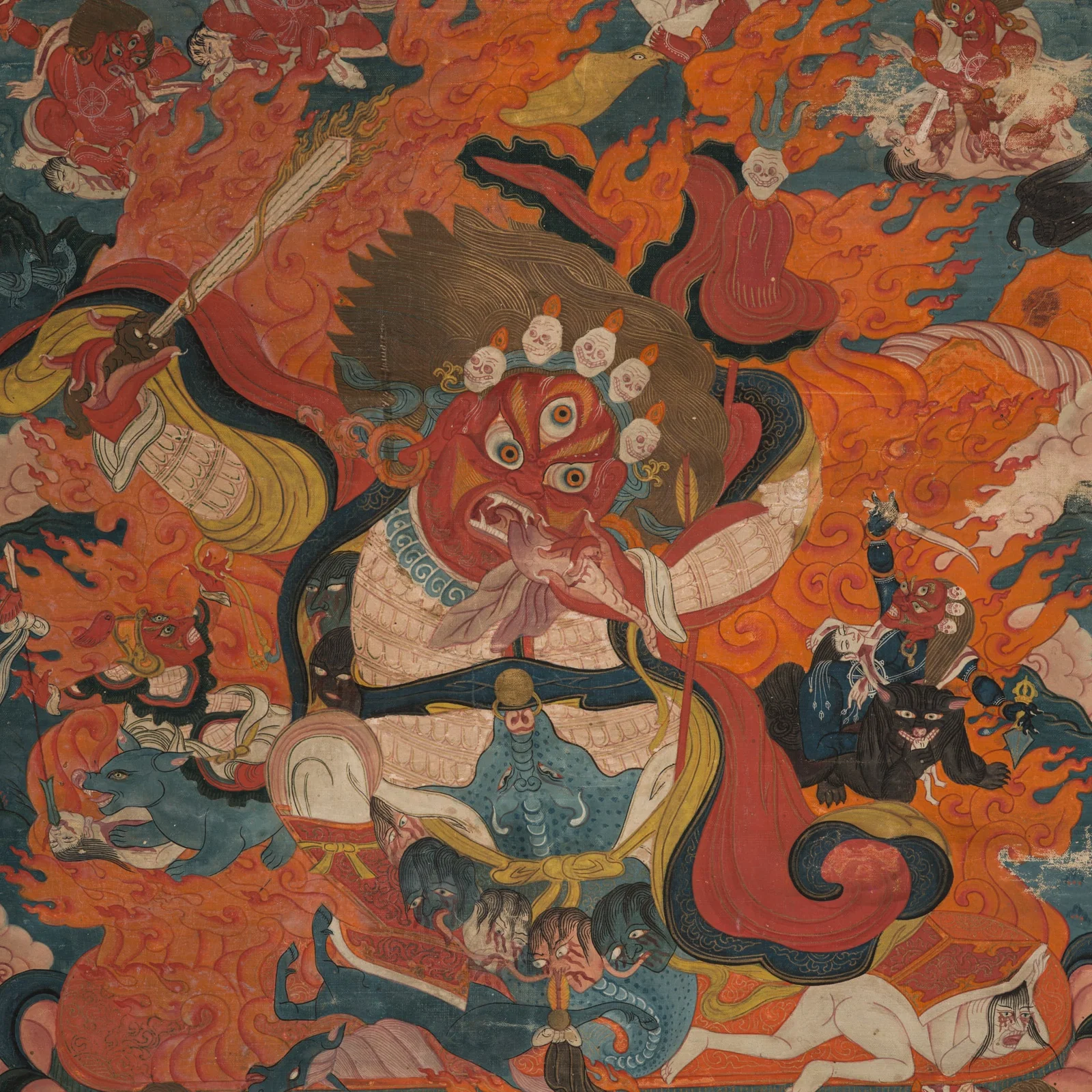 AN IMPRESSIVE THANGKA OF BEGTSE CHEN, TIBET, 18TH-19TH CENTURY