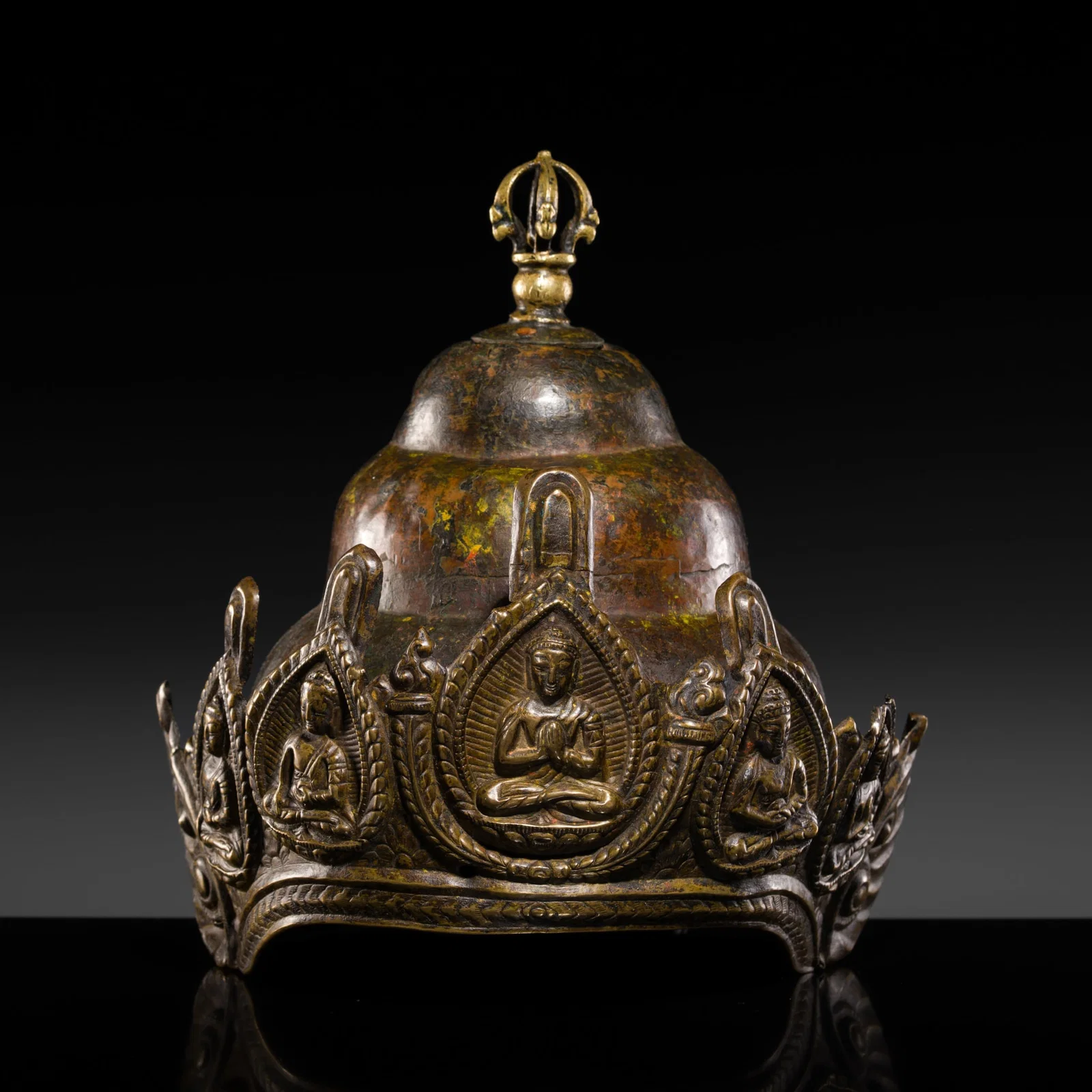 AN INSCRIBED COPPER REPOUSSÉ VAJRACHARYA CROWN, NEPAL