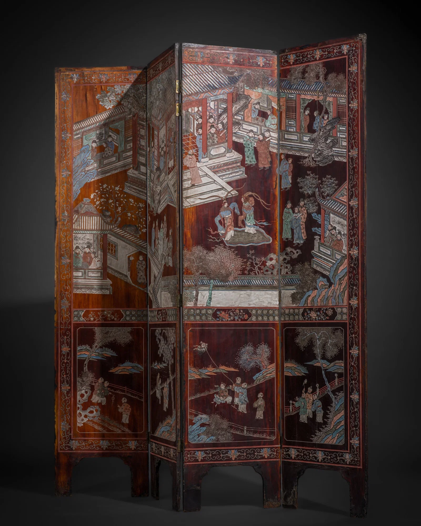 AN INSCRIBED 'LANTINGJI XU' FOUR-PANEL COROMANDEL LACQUER SCREEN