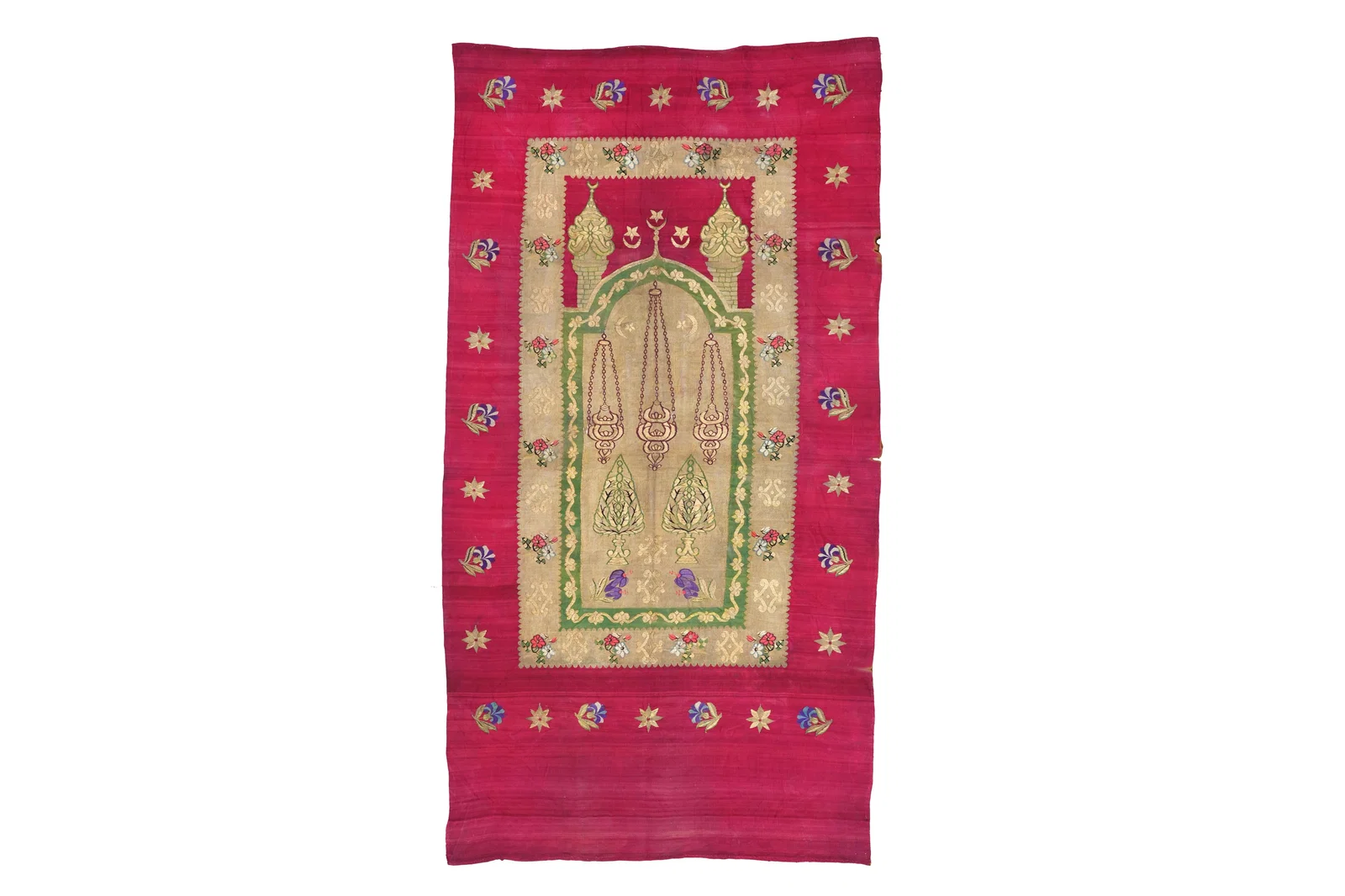 AN OTTOMAN ‘ZOUK’ SILK PRAYING TEXTILE Ottoman Empire, Syria or Zouk Mikael, Mount Lebanon,