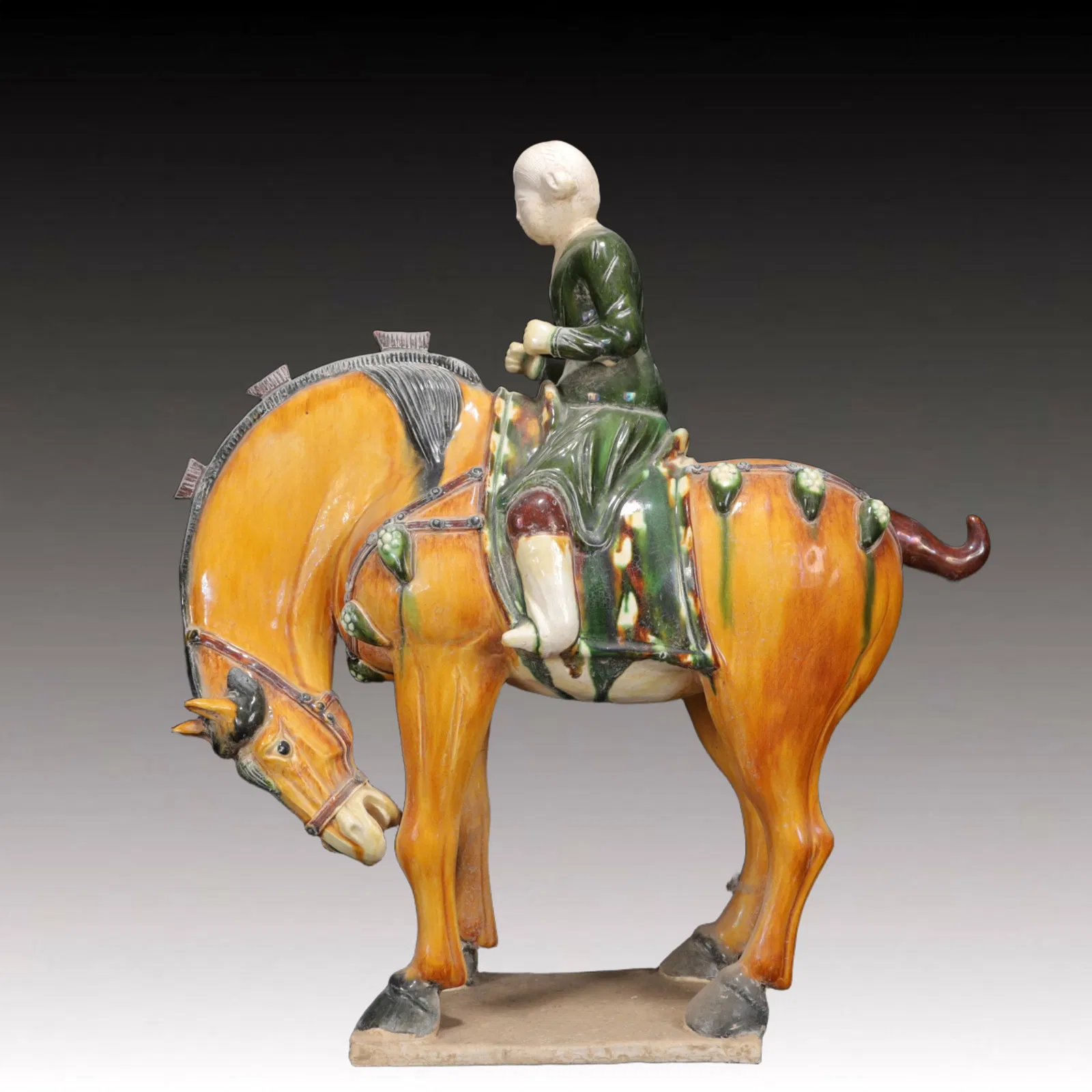 An Rare Tang Tri-Color Glazed Pottery Figure Riding Horse Ornament
