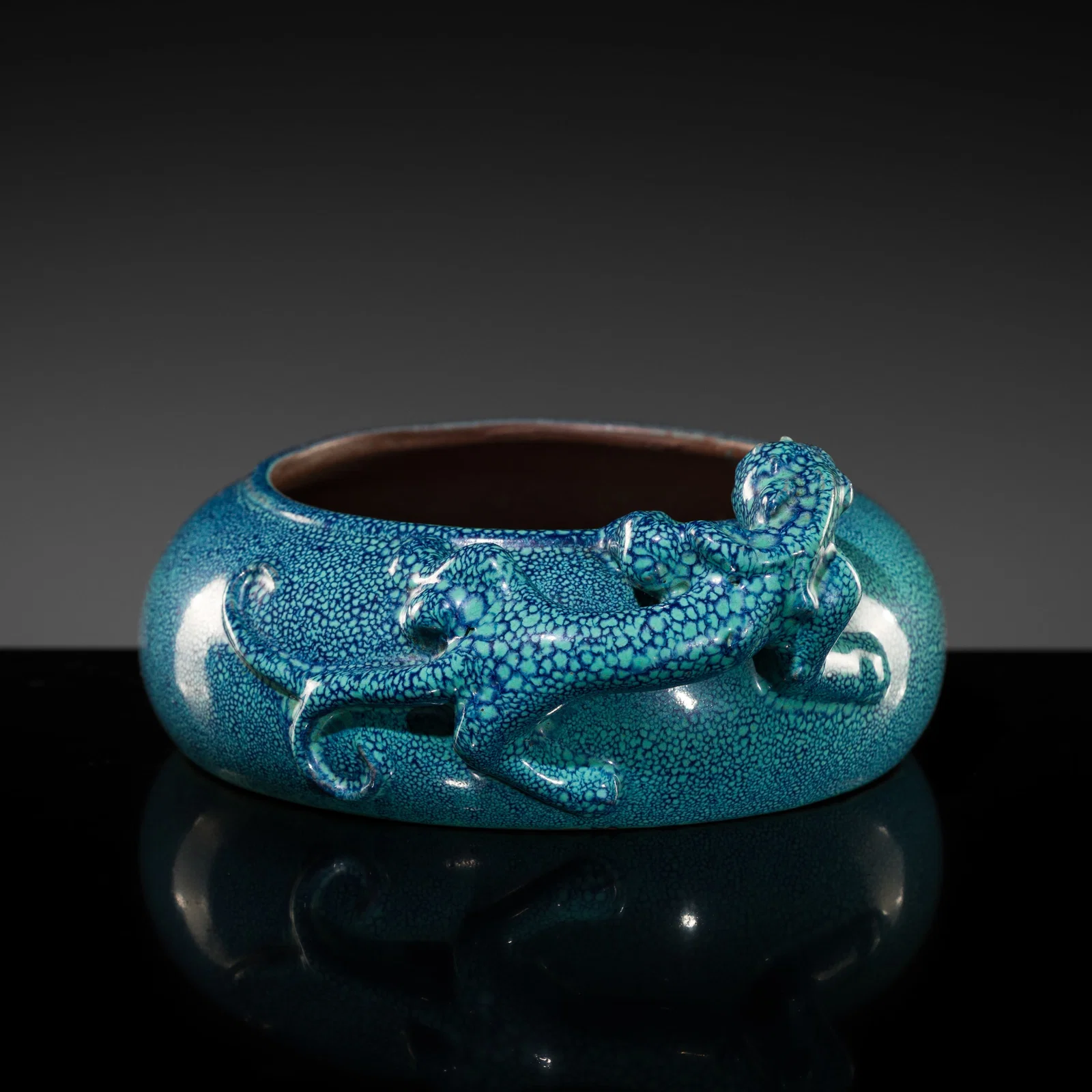 AN YIXING ROBIN'S EGG GLAZED 'CHILONG' BRUSH WASHER, CHEN MINGYUAN MARK