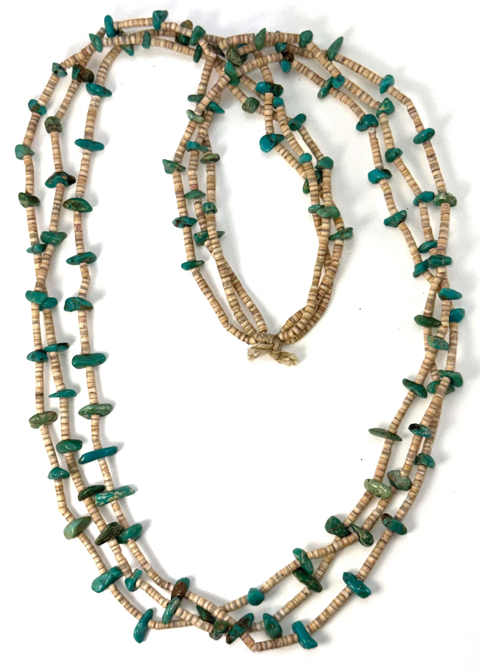 Anasazi Turquoise and Shell Bead Necklace. Circa 1890s. Arizona. Pictured.