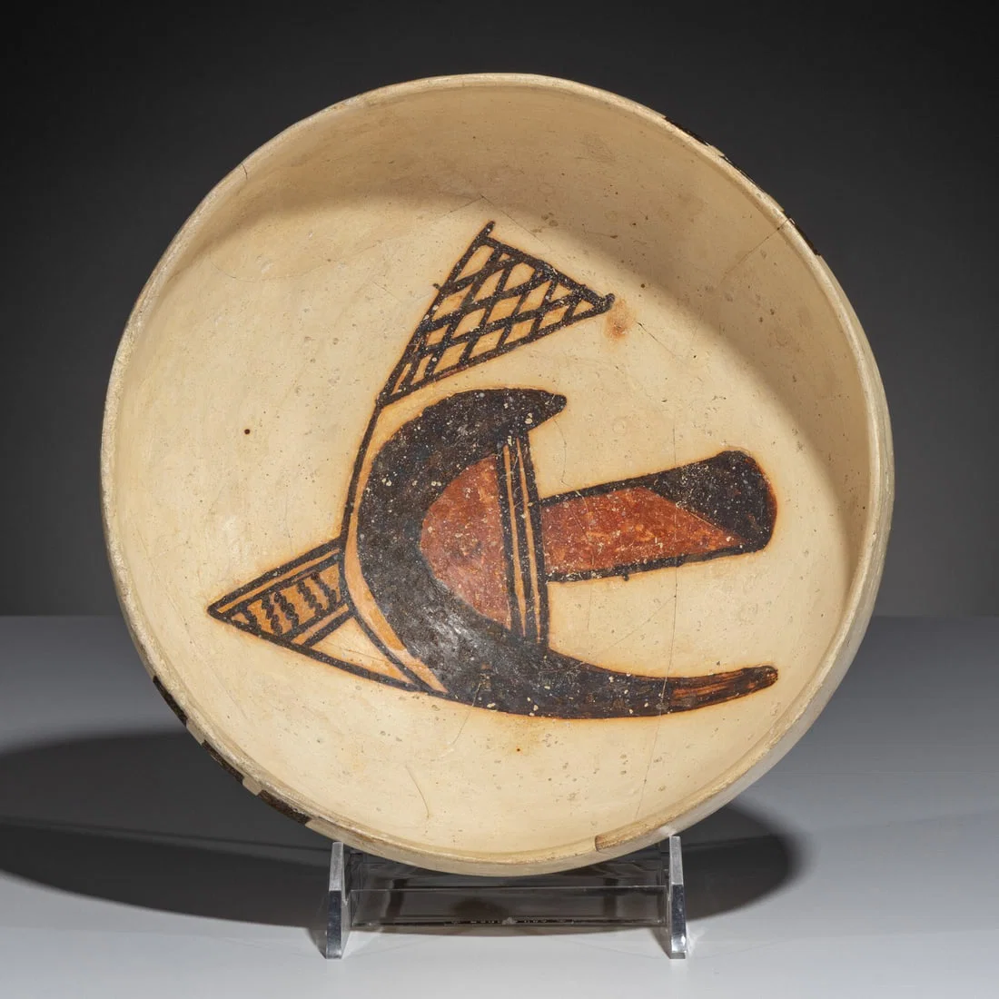 Ancestral Pueblo, Sikyatki Polychrome Pottery Bowl, with Abstract Parrot