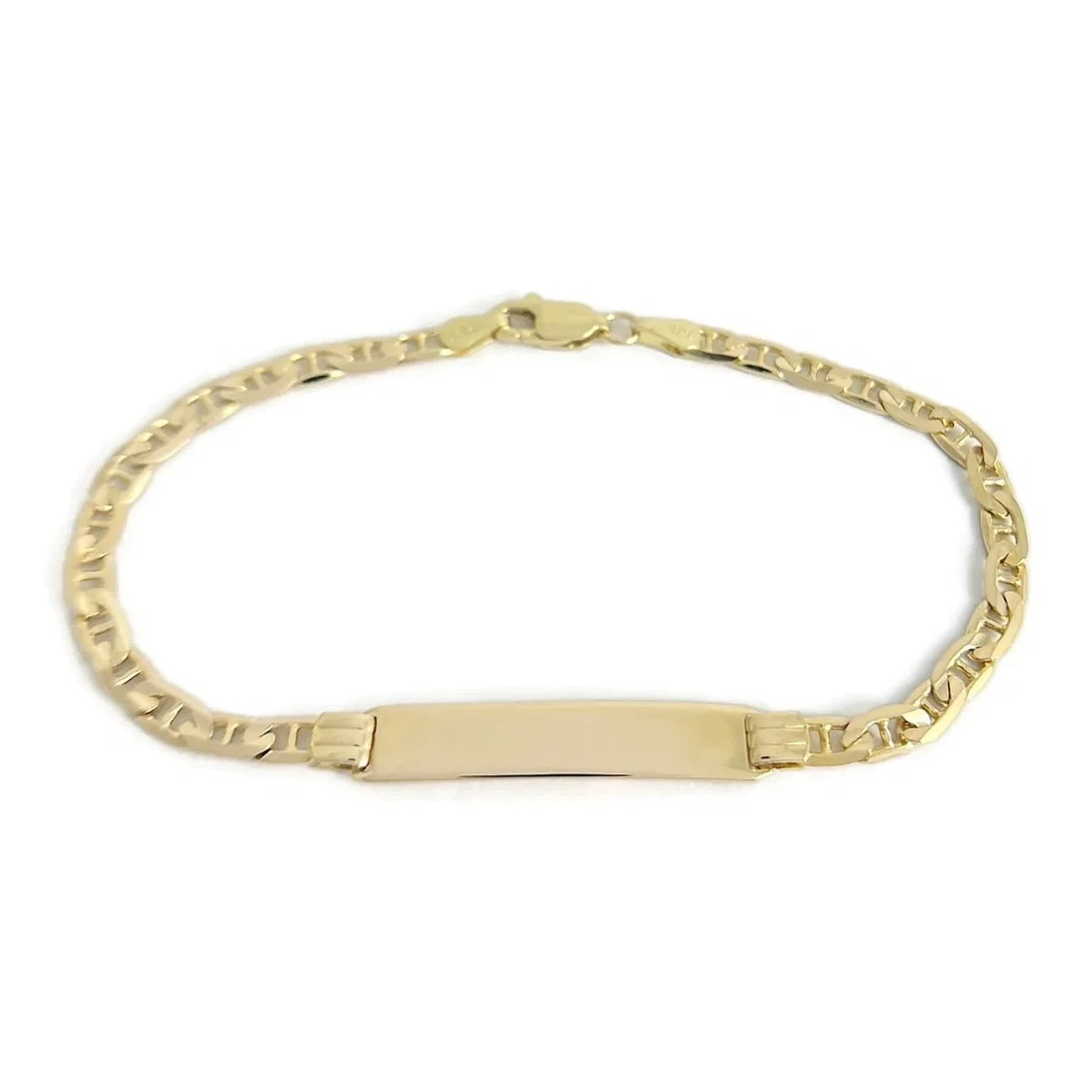 Anchor Chain Nameplate ID Bracelet 14K Yellow Gold, 7 Inches, 4.87 Grams