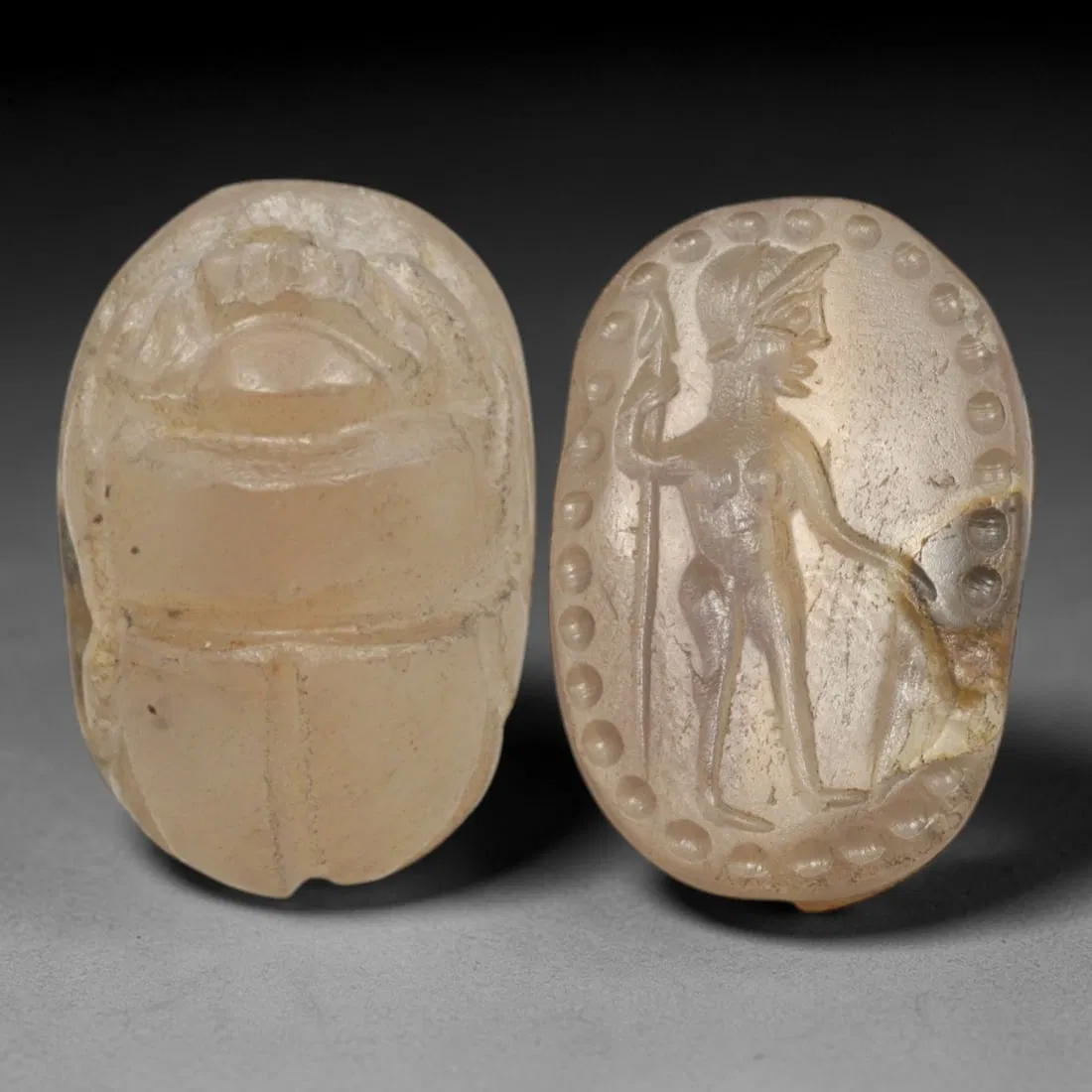 Ancient Chalcedony Scarab - Near Eastern Warrior Figural Seal, 81AS