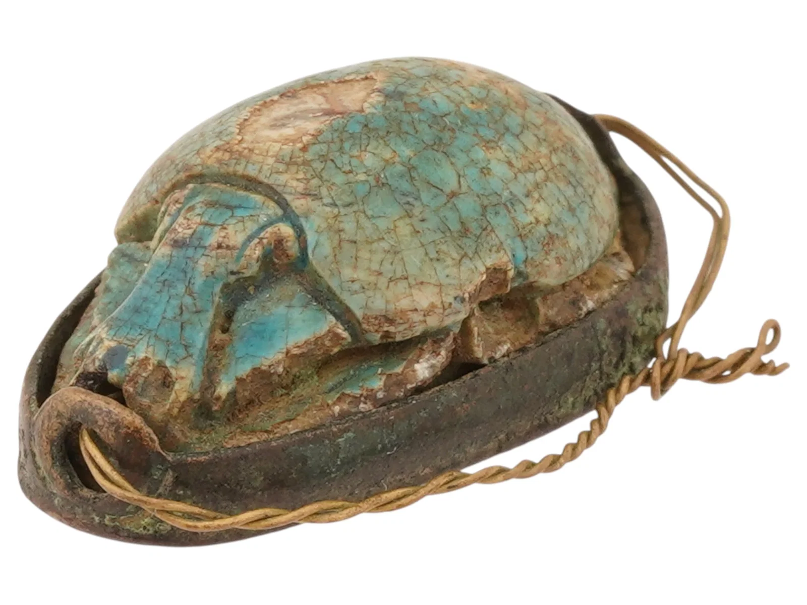 ANCIENT EGYPTIAN STONE AND SILVER SCARAB PENDANT