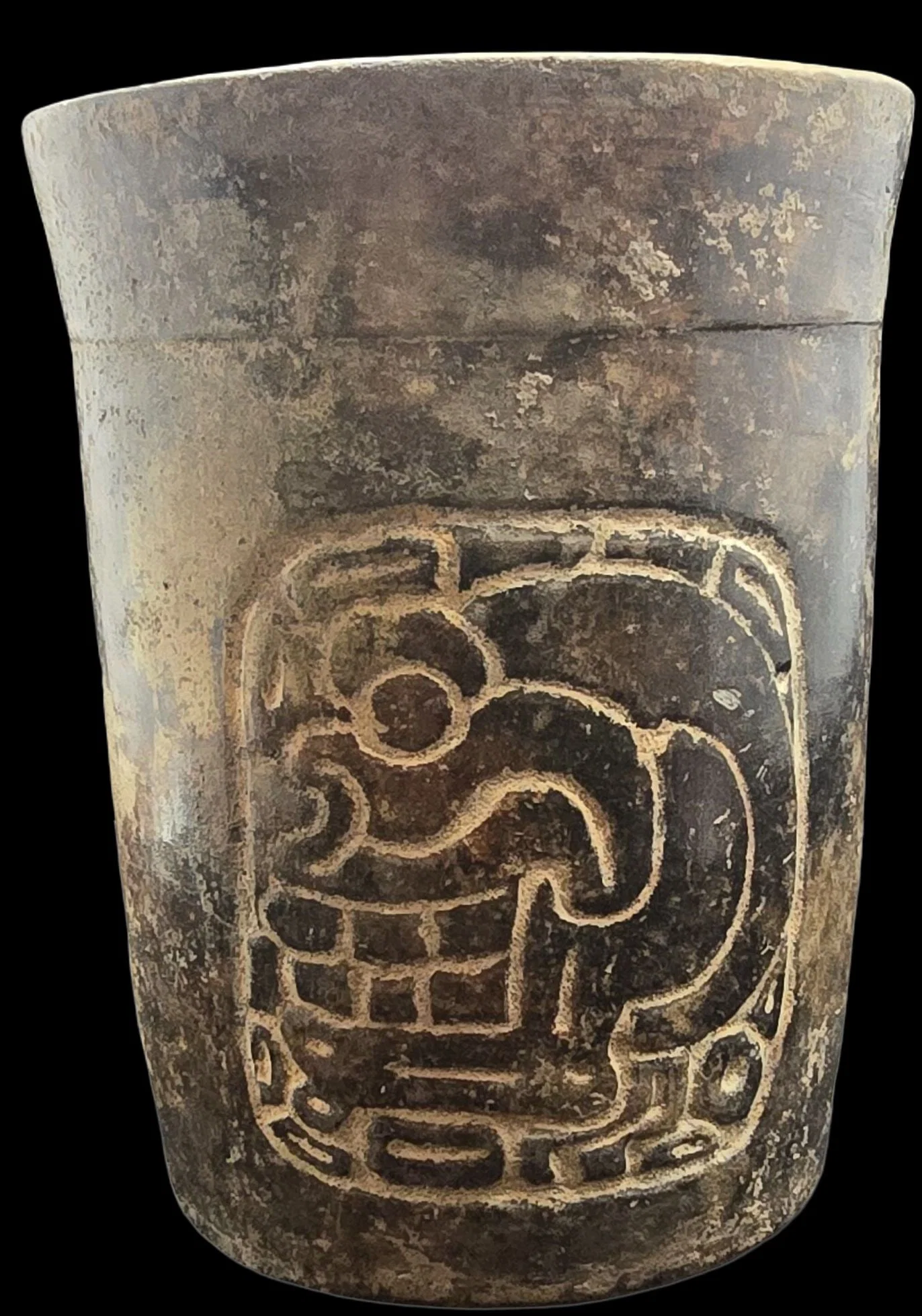 Ancient Pre-Columbian Mayan Pottery Vessel /w Hieroglyph