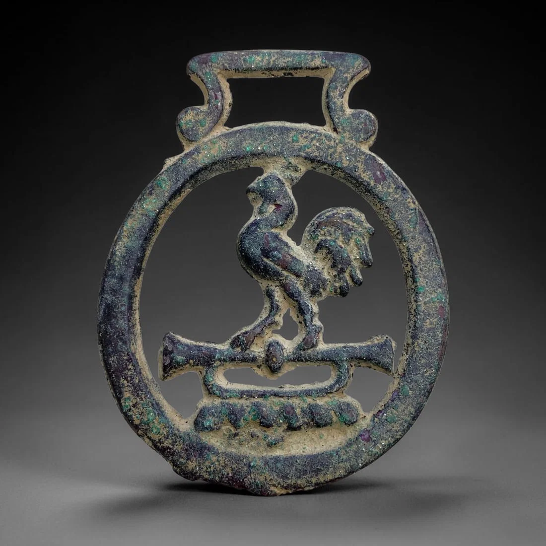 Ancient Roman Bronze Plaque - Rooster & Trumpet Motif, 61g, 21AA