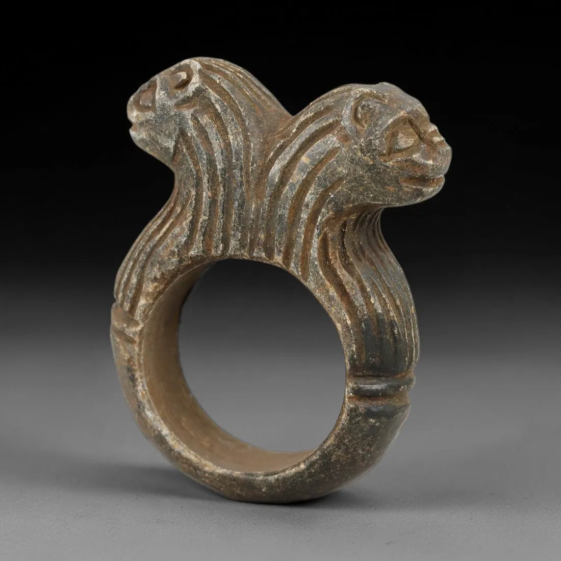 Ancient Steatite Achaemenid Ring - Zoomorphic Carving, 97AG