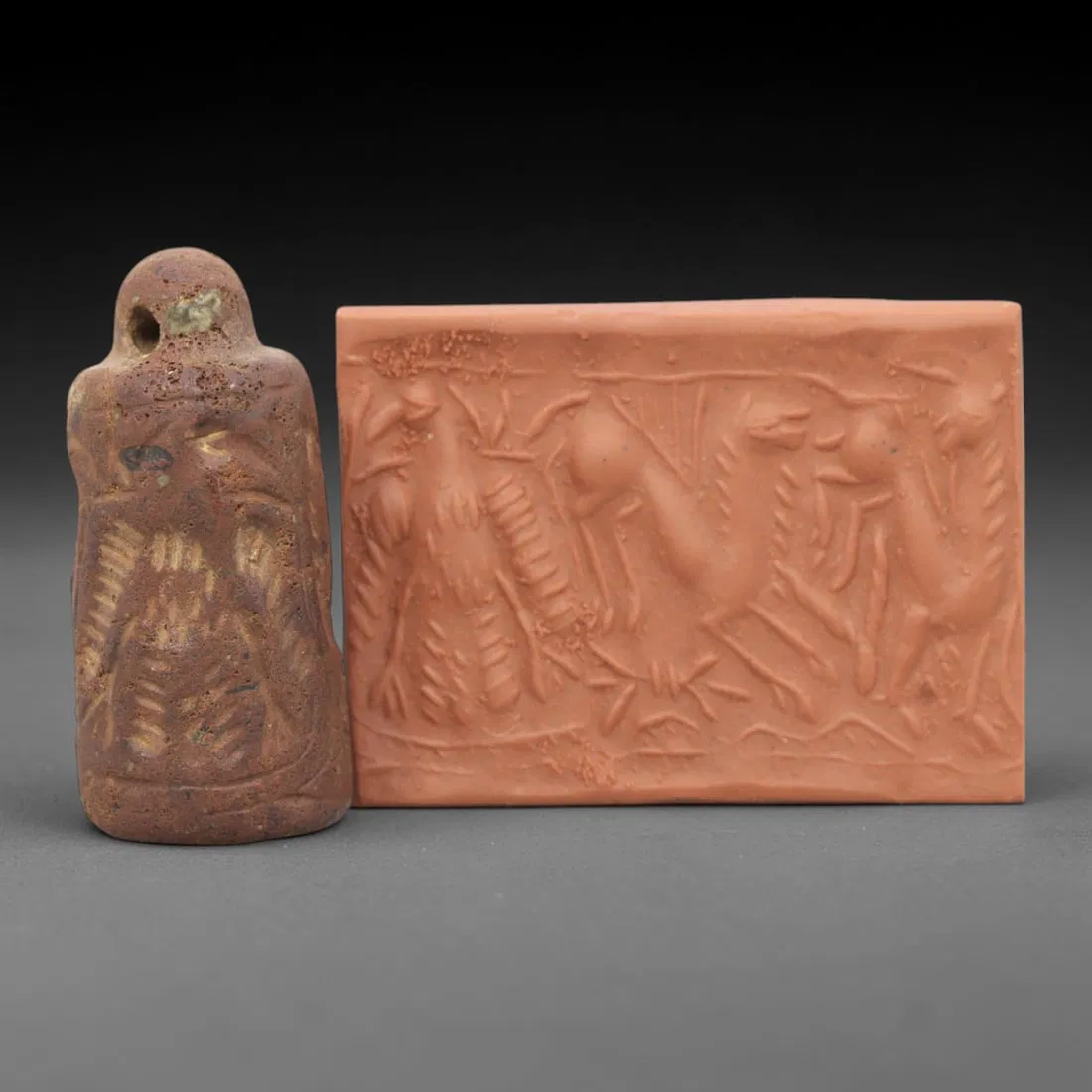 Ancient Steatite Cylinder Seal - Mesopotamian Animal Procession Scene, 90ZR