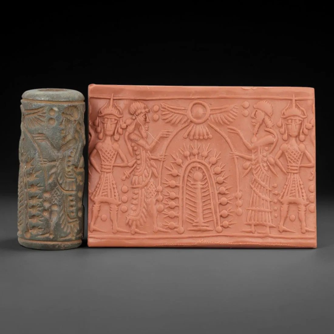 Ancient Steatite Cylinder Seal - Mesopotamian Divine Scene, 29ZP