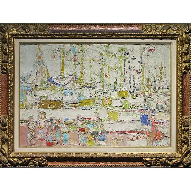 André Cottavoz, "Yellow Harbor," Original Painting, Oil on Canvas, Size 20